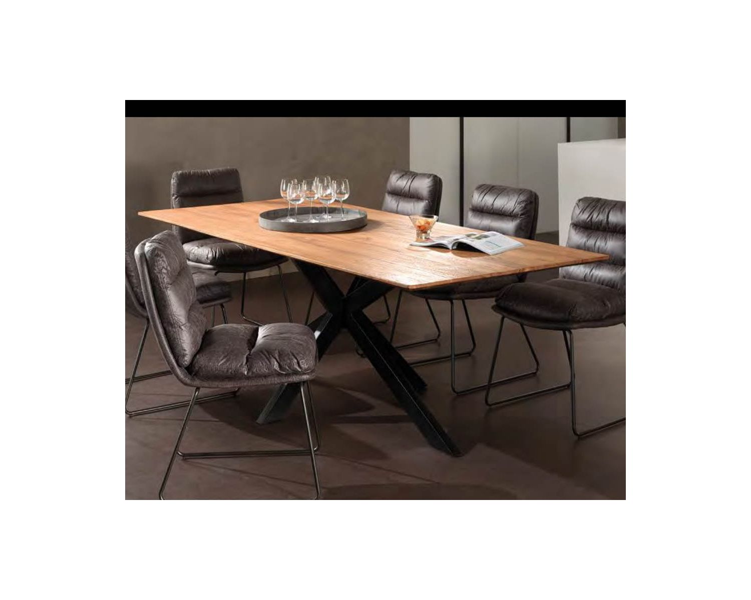 Table de repas avec pieds mikado et plateau en teck 180 cm "Copley"