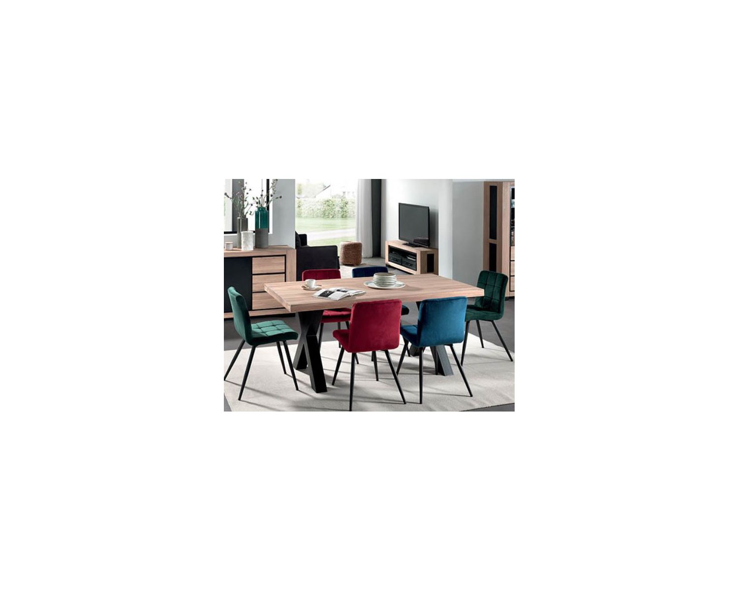 Table de repas en chêne massif huilé et pieds X 180 cm "Cleveland"