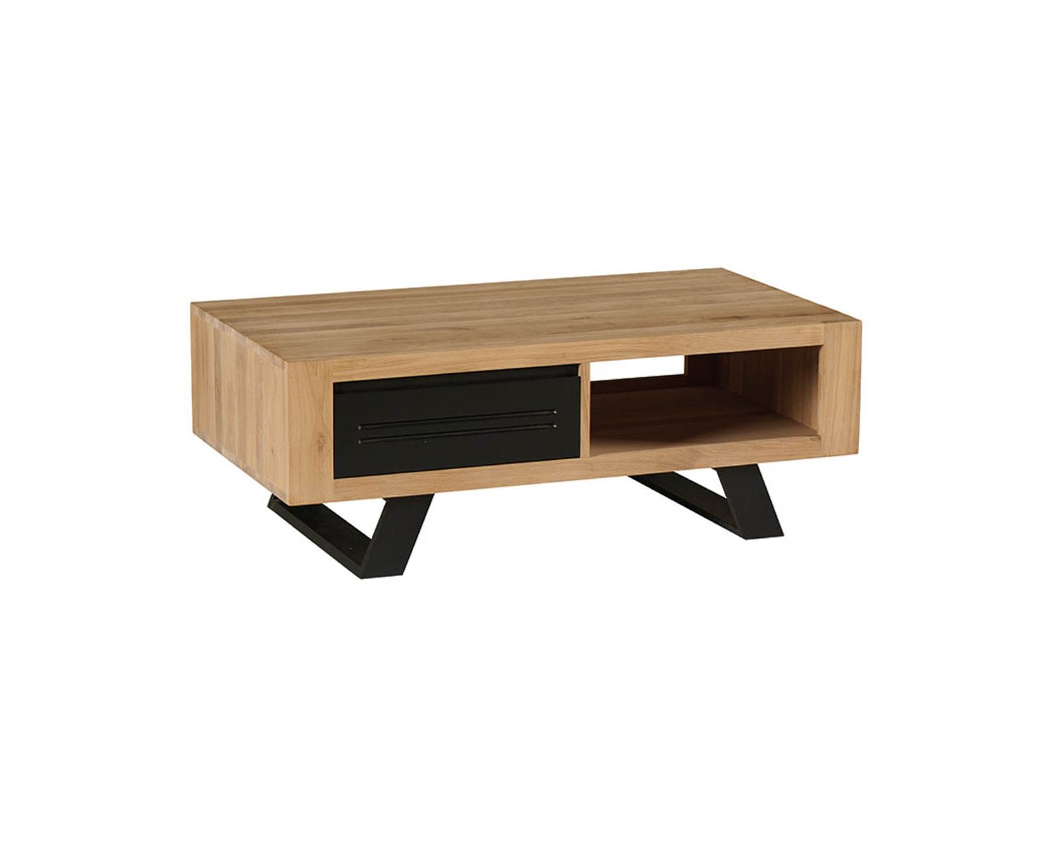 Table basse moderne 1 tiroir 1 niche en chêne massif "Davos" Casita