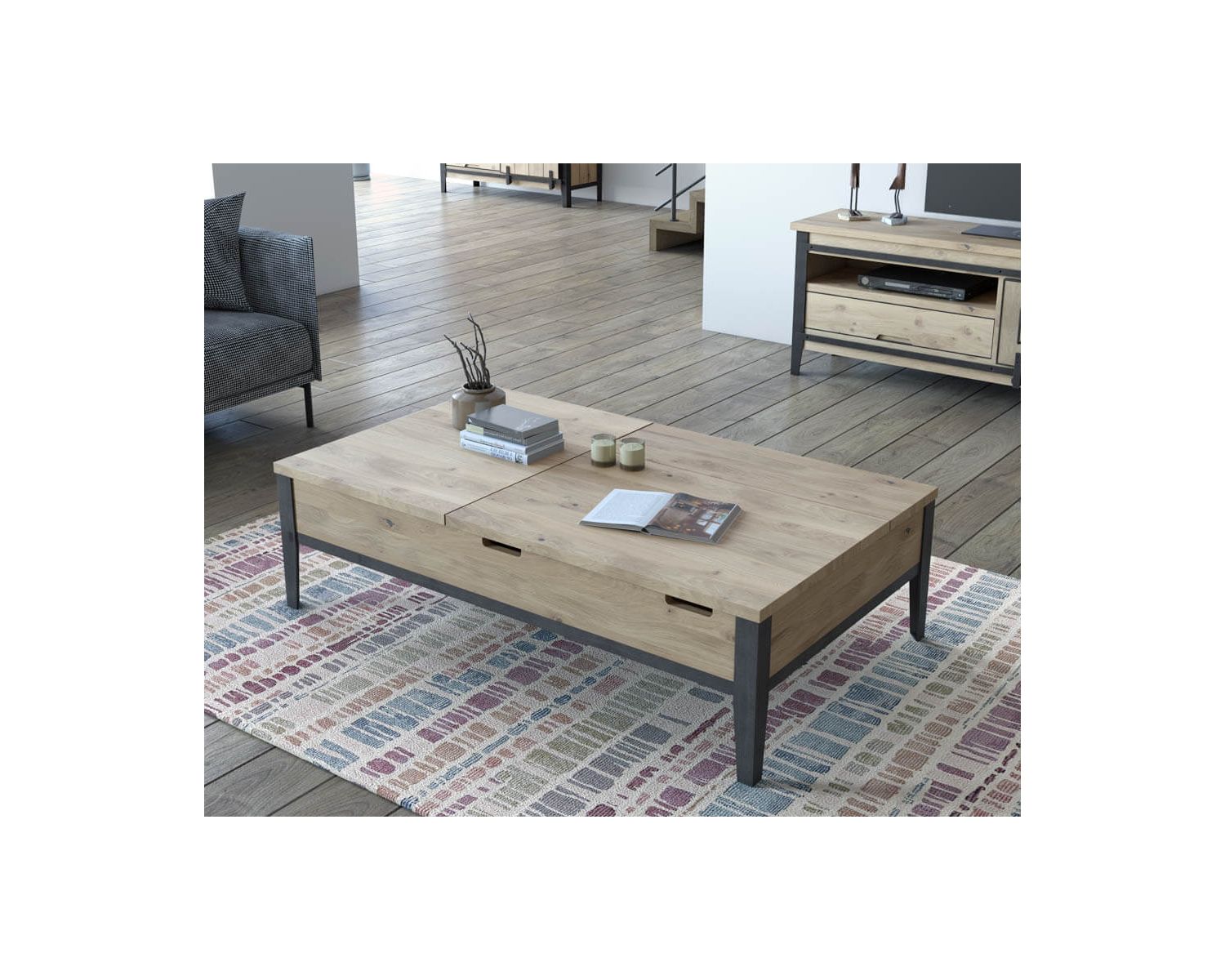 Table de salon moderne avec plateaux élévateurs "Breeze" retour gauche