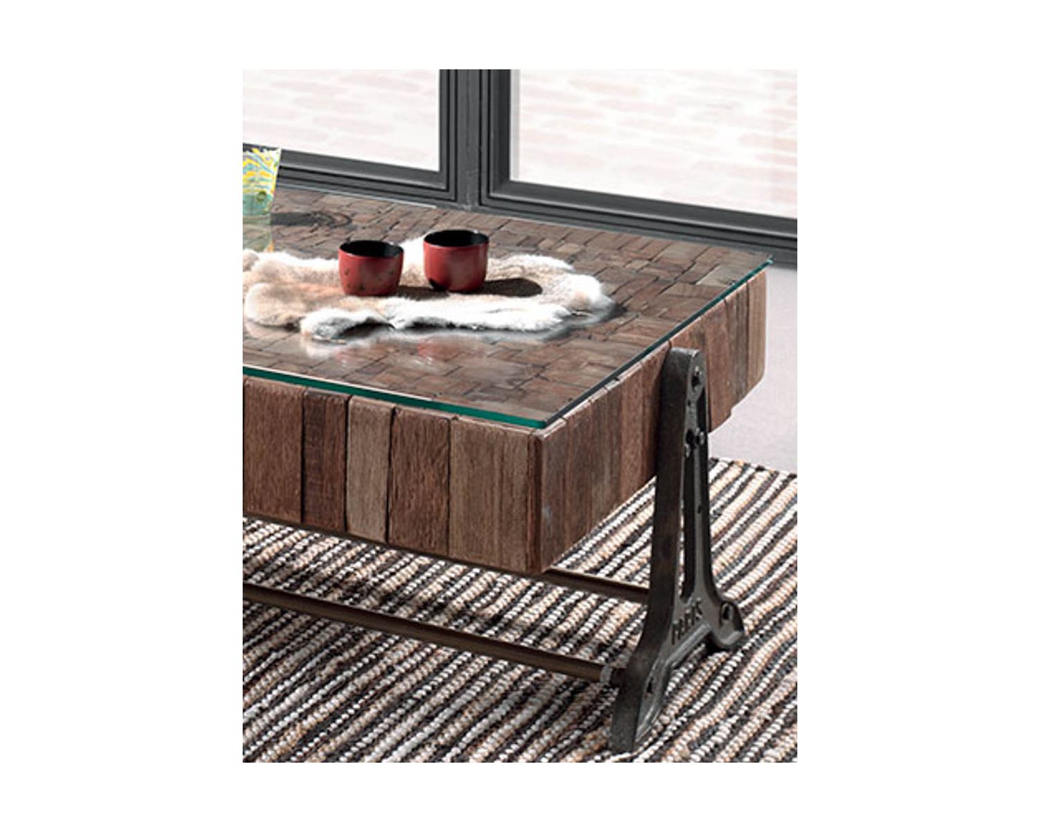 Vitre pour table basse rectangulaire teck "Amki"