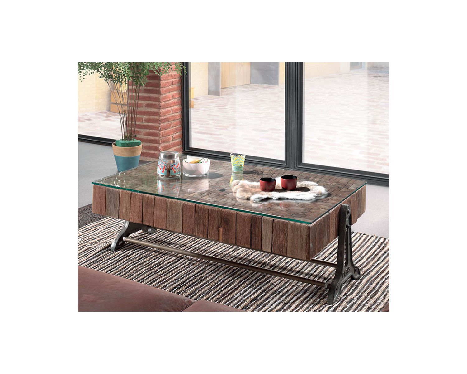 Table basse teck naturel métal "Amki"