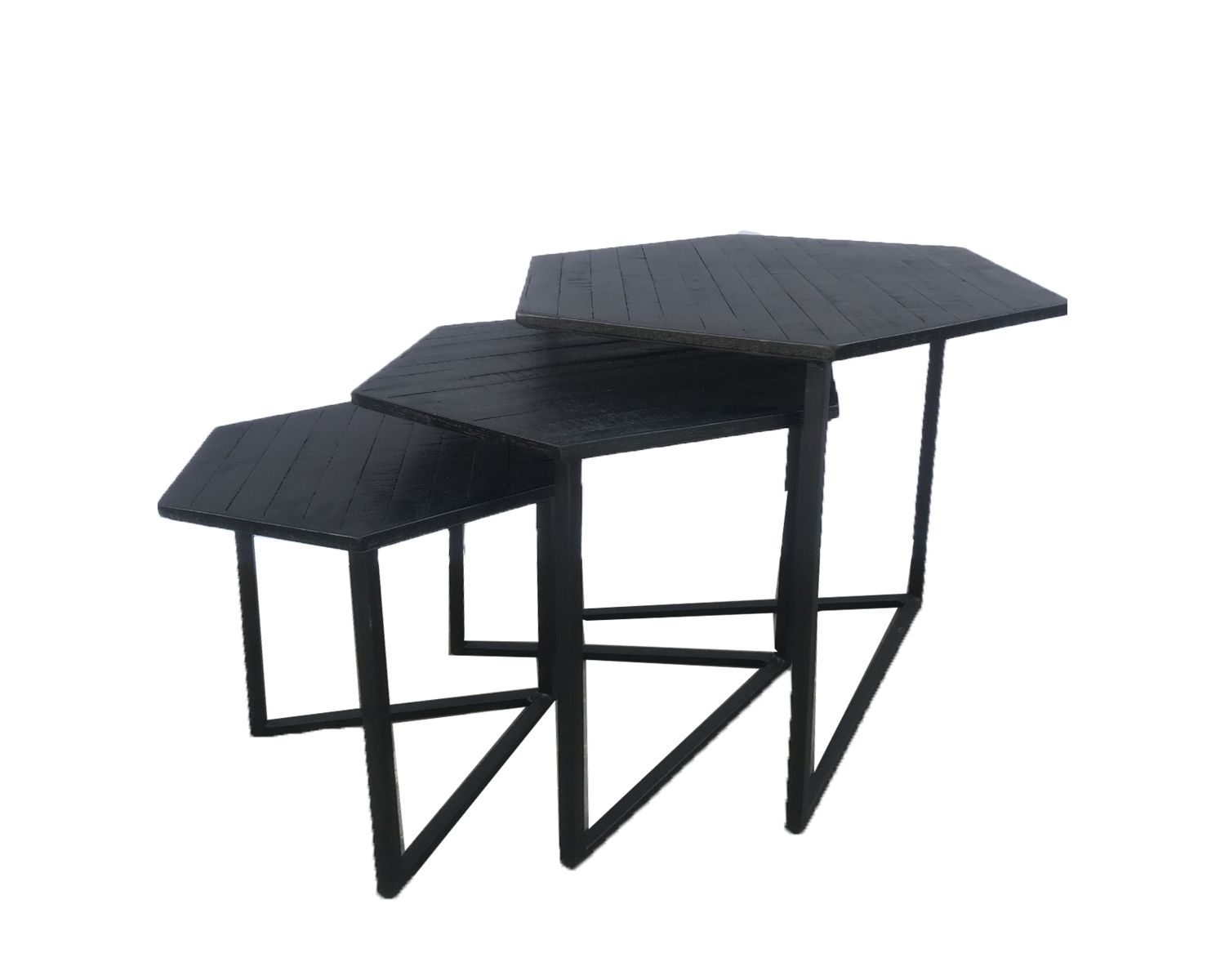 Lot de 3 tables d'appoint en métal et bois noir "Bendigo"