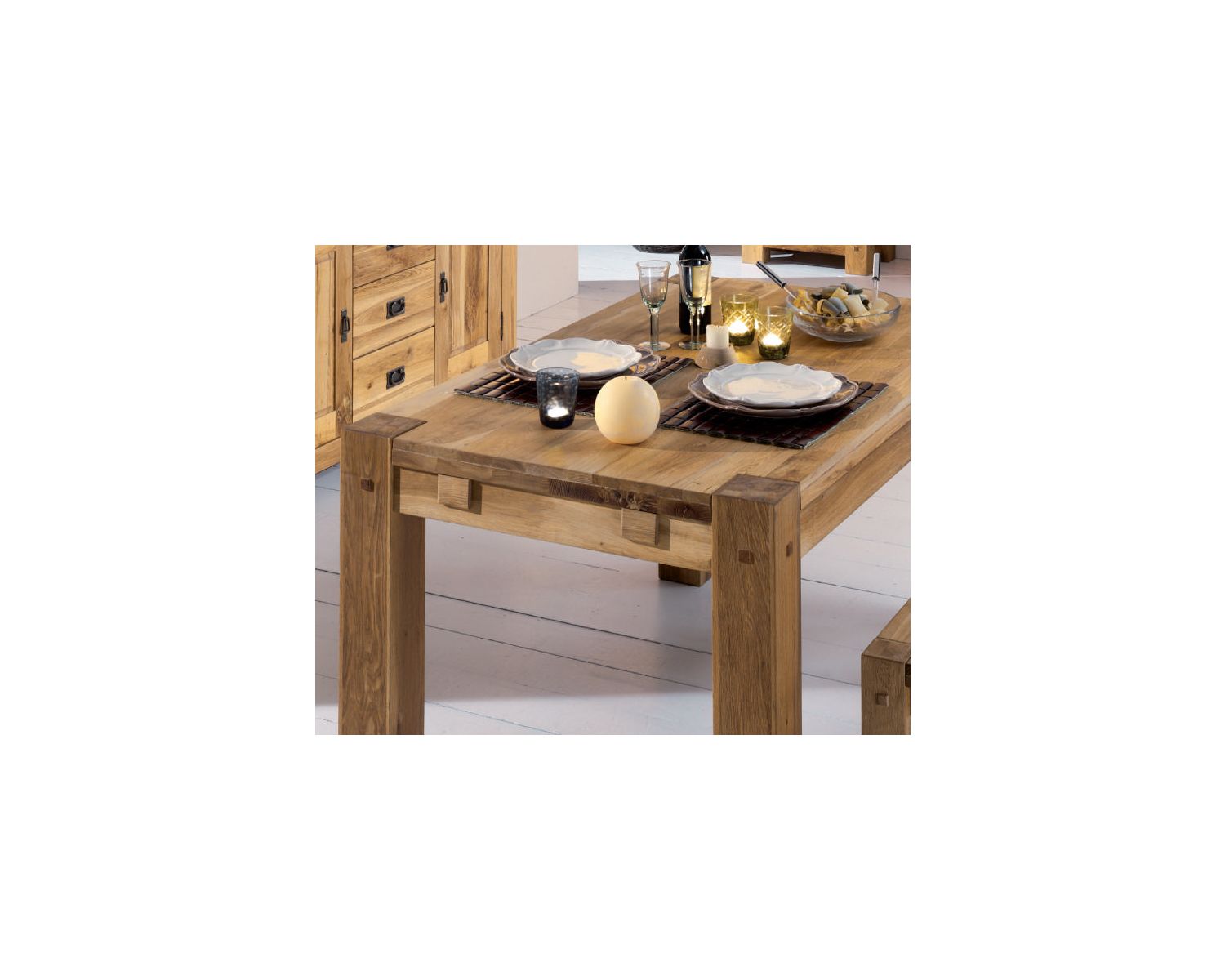 Table de repas rectangulaire en chêne massif 180cm "Lodge Casita"