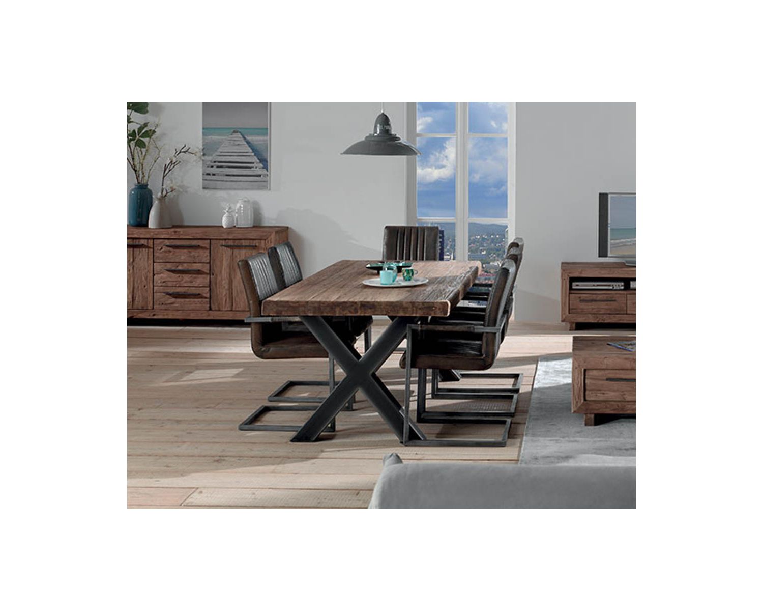 Table à manger en teck massif recyclé et pieds métal 180 cm "Oregon"