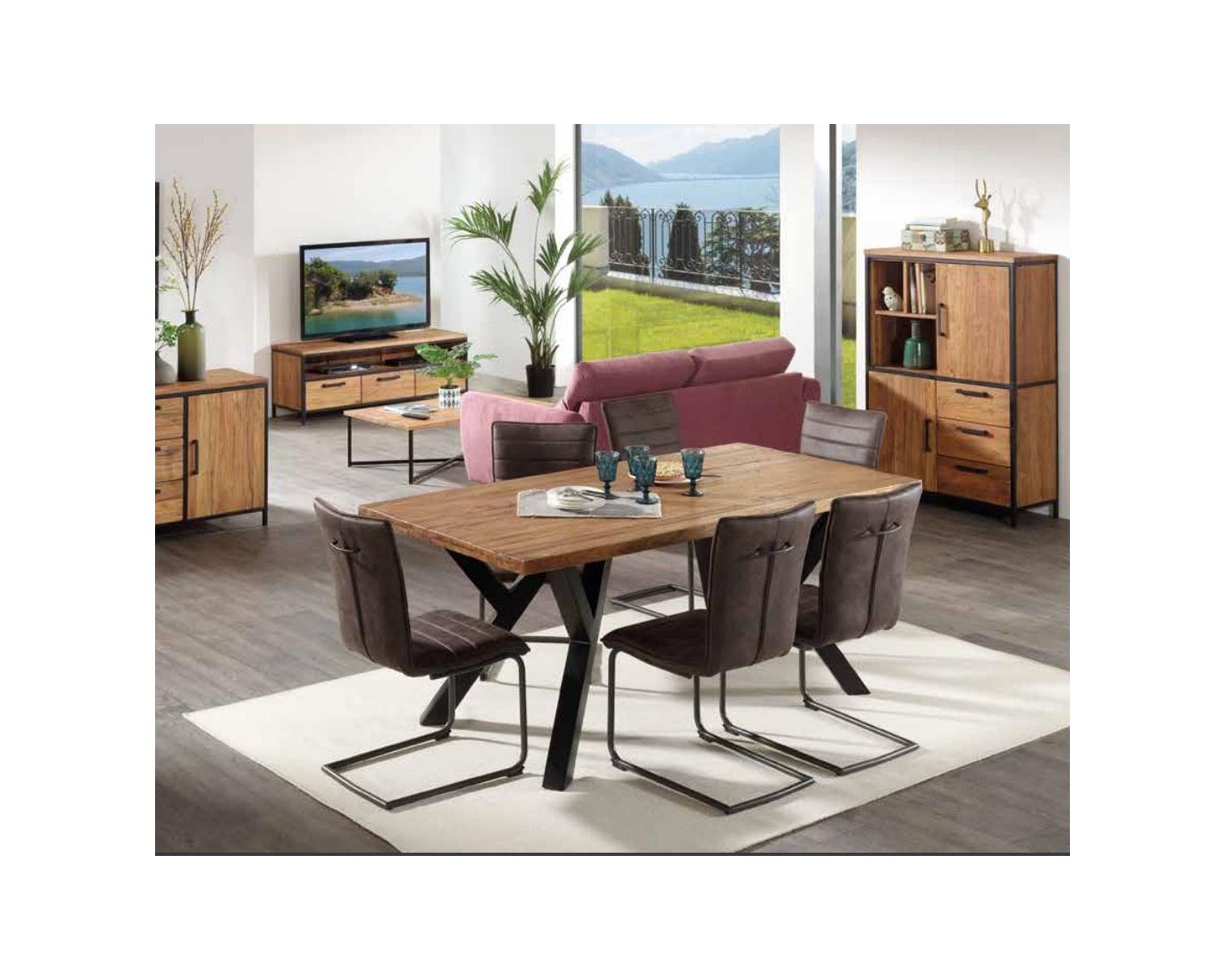 Table en teck massif naturel  pied métal en 240 cm "Roster"