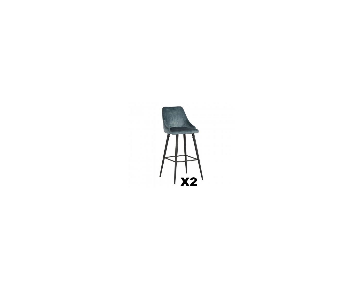 Lot de 2 chaises de bar bleues et noires tissu toucher velours "Casta"