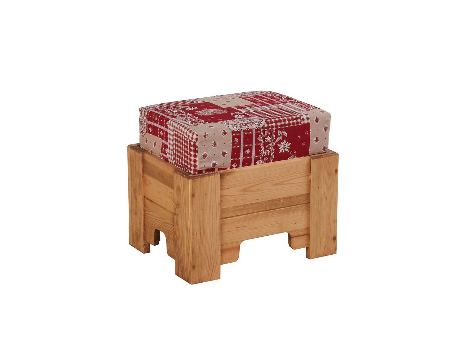 Pouf rustique déhoussable en pin massif et tissu au choix "Alaska"