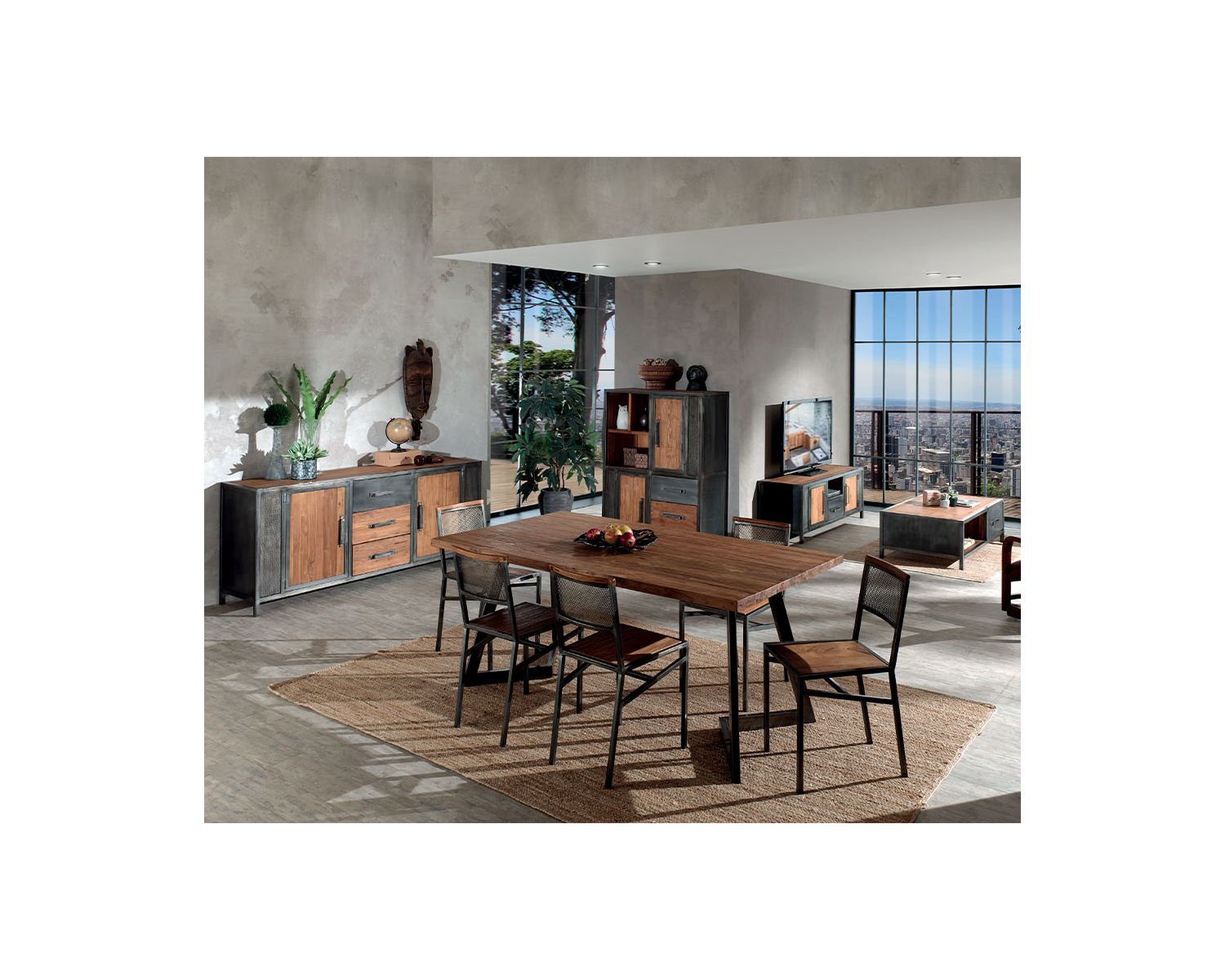 Meuble TV industriel 150 cm "Talmo" en teck recyclé