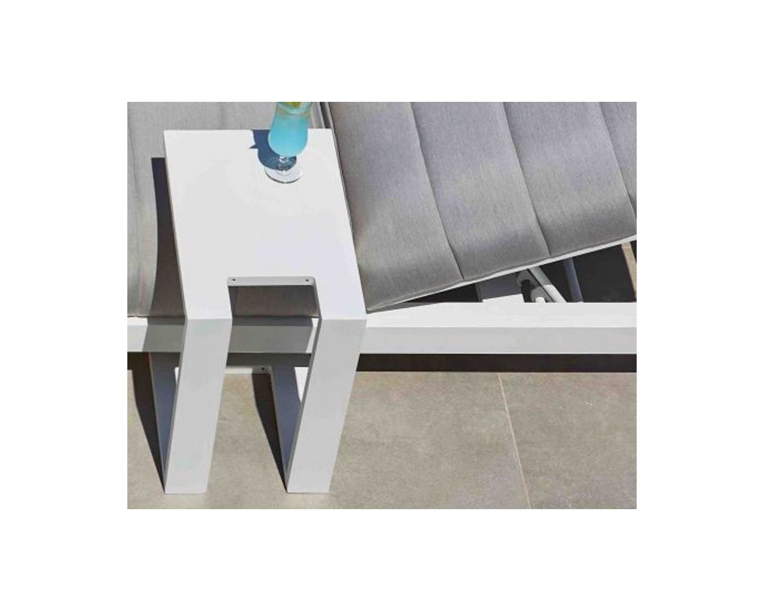 Bain de soleil double blanc et gris matelassé haut de gamme "Terrasse"