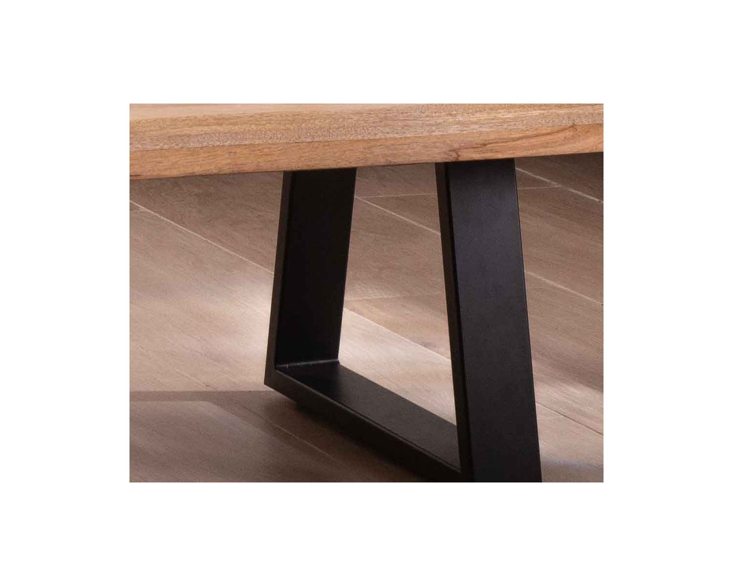 Table basse design plateau naturel pieds trapèzes en métal « Caractère »