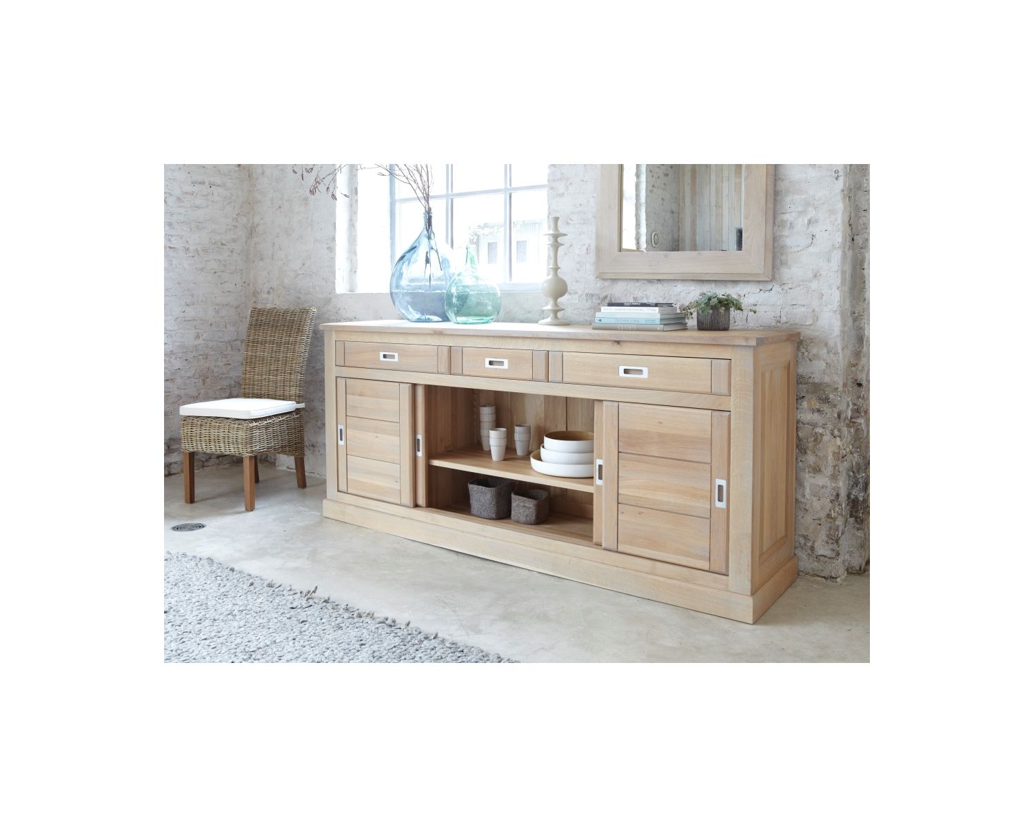 Bahut 4 portes chêne massif "Bella"