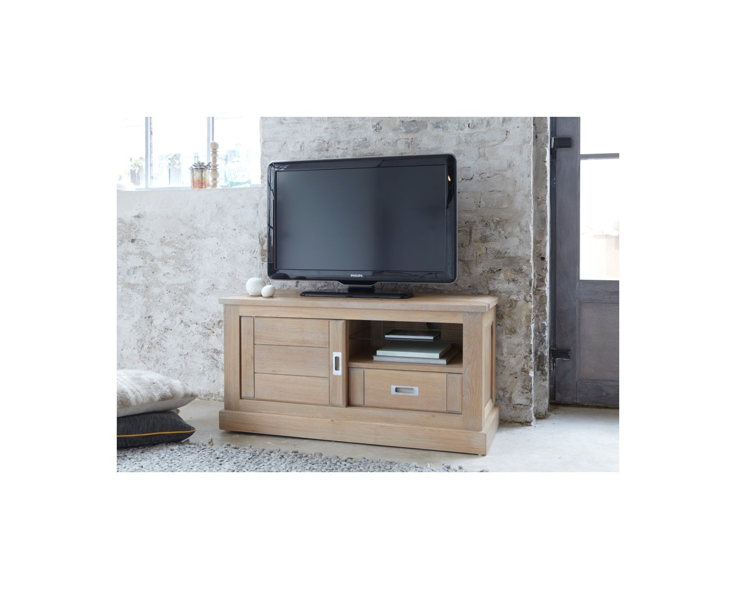 Meuble télé bas chêne massif " Bella"