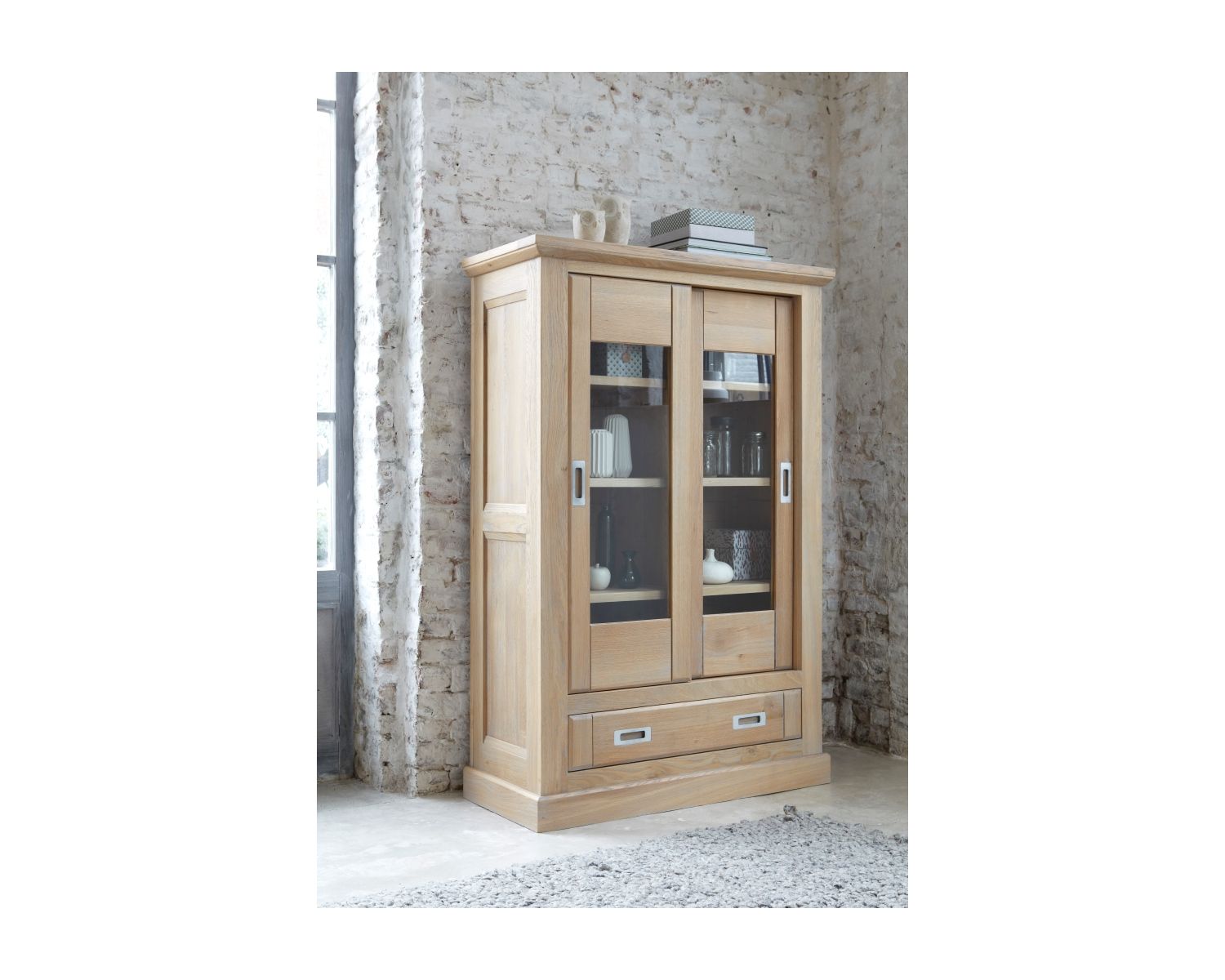 Vitrine chêne massif 2 portes "Bella"