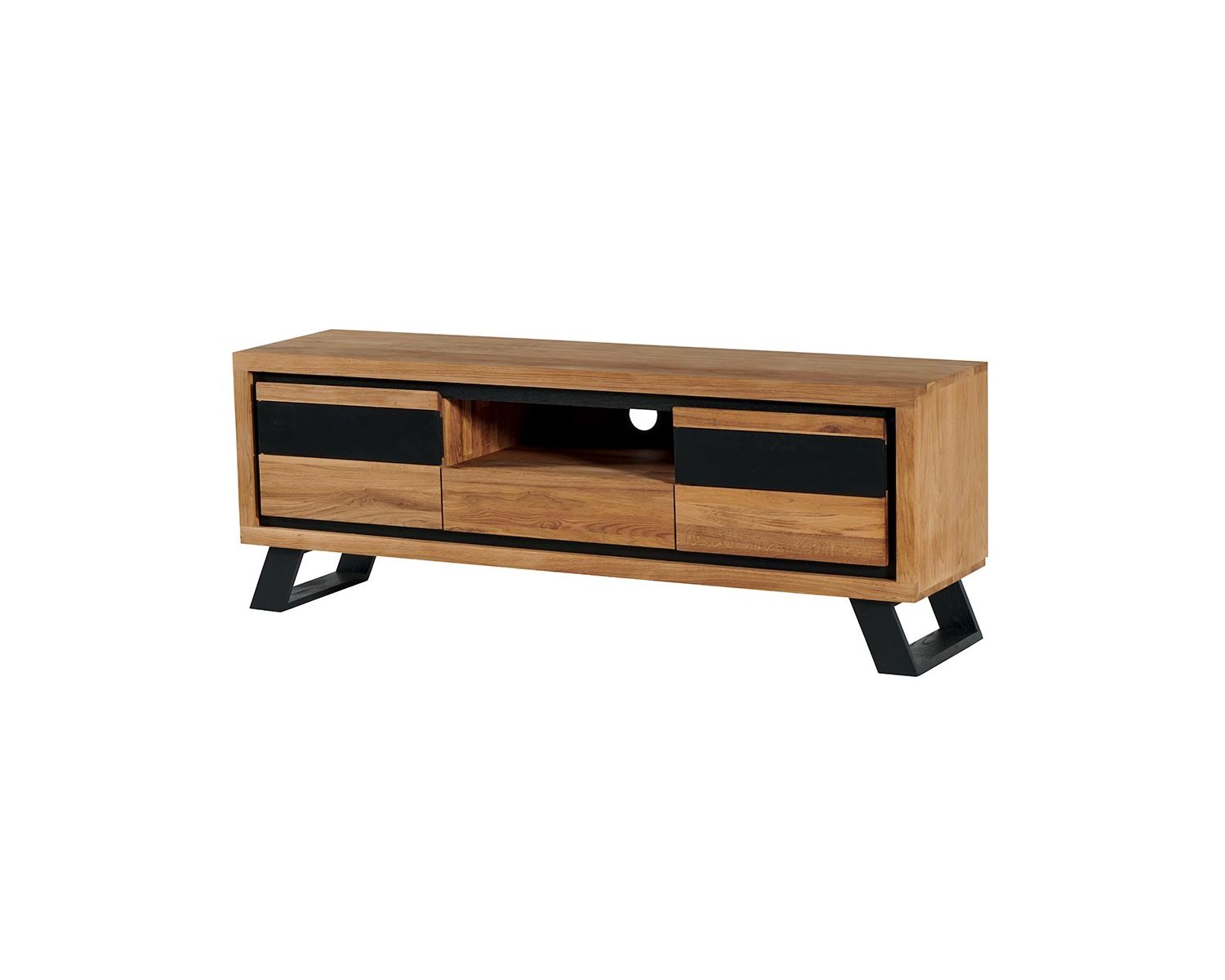 Grand meuble TV en chêne moderne "Toly" 2 portes 1 tiroir 1 niche 