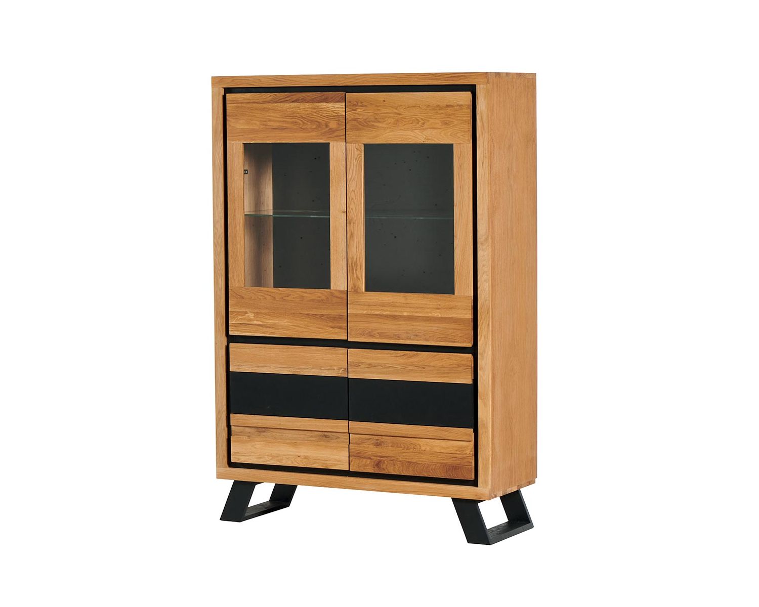 Vitrine noire et bois en chêne massif "Toly" 4 portes haut.152cm