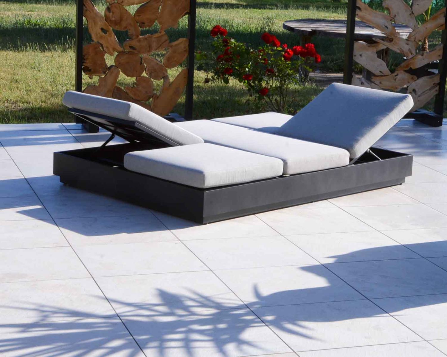 Transat de jardin 2 places tissu gris et alu anthracite "Lisboa"