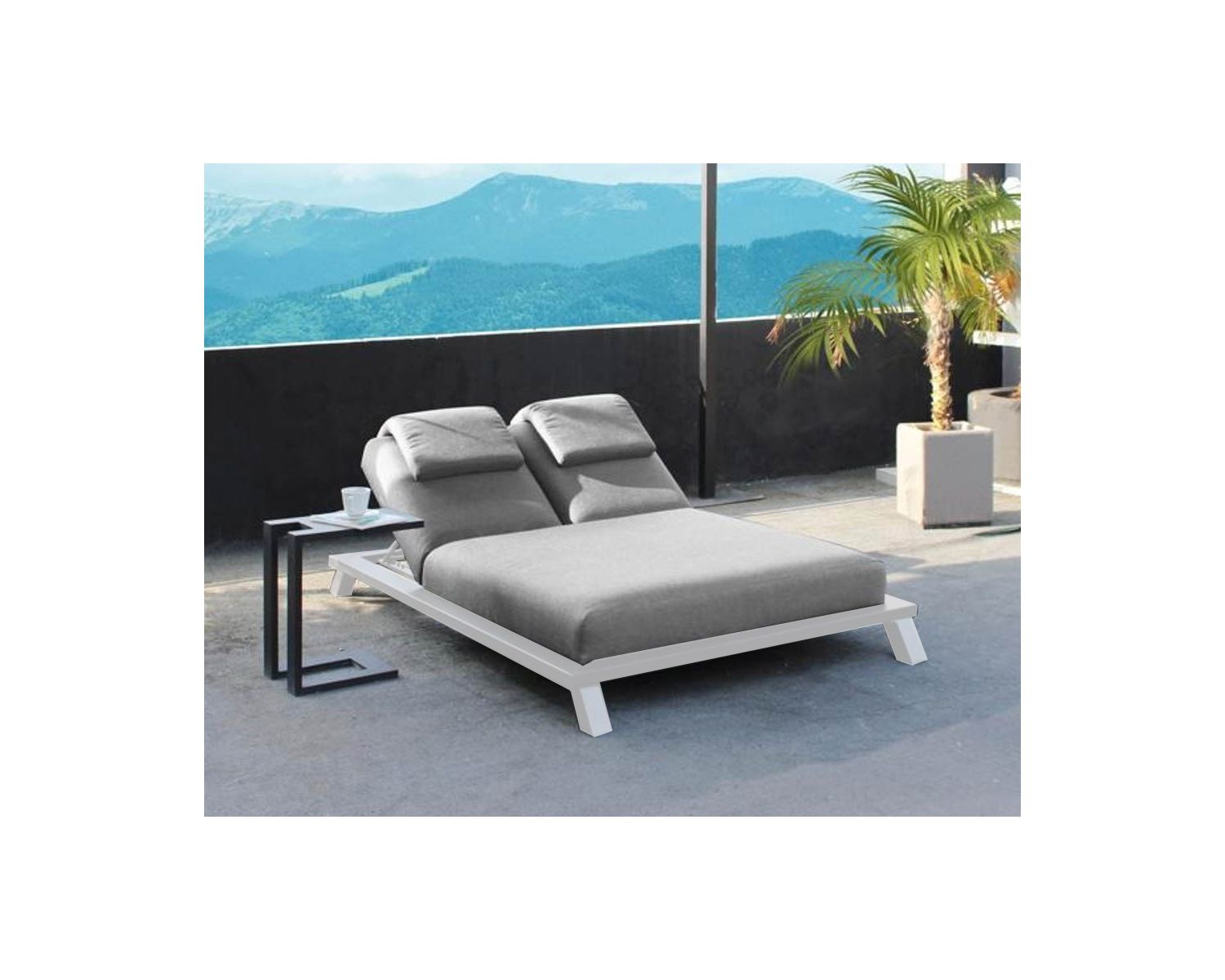 Transat 2 places blanc et gris clair tissu Sunbrella "Nusa Pedina"