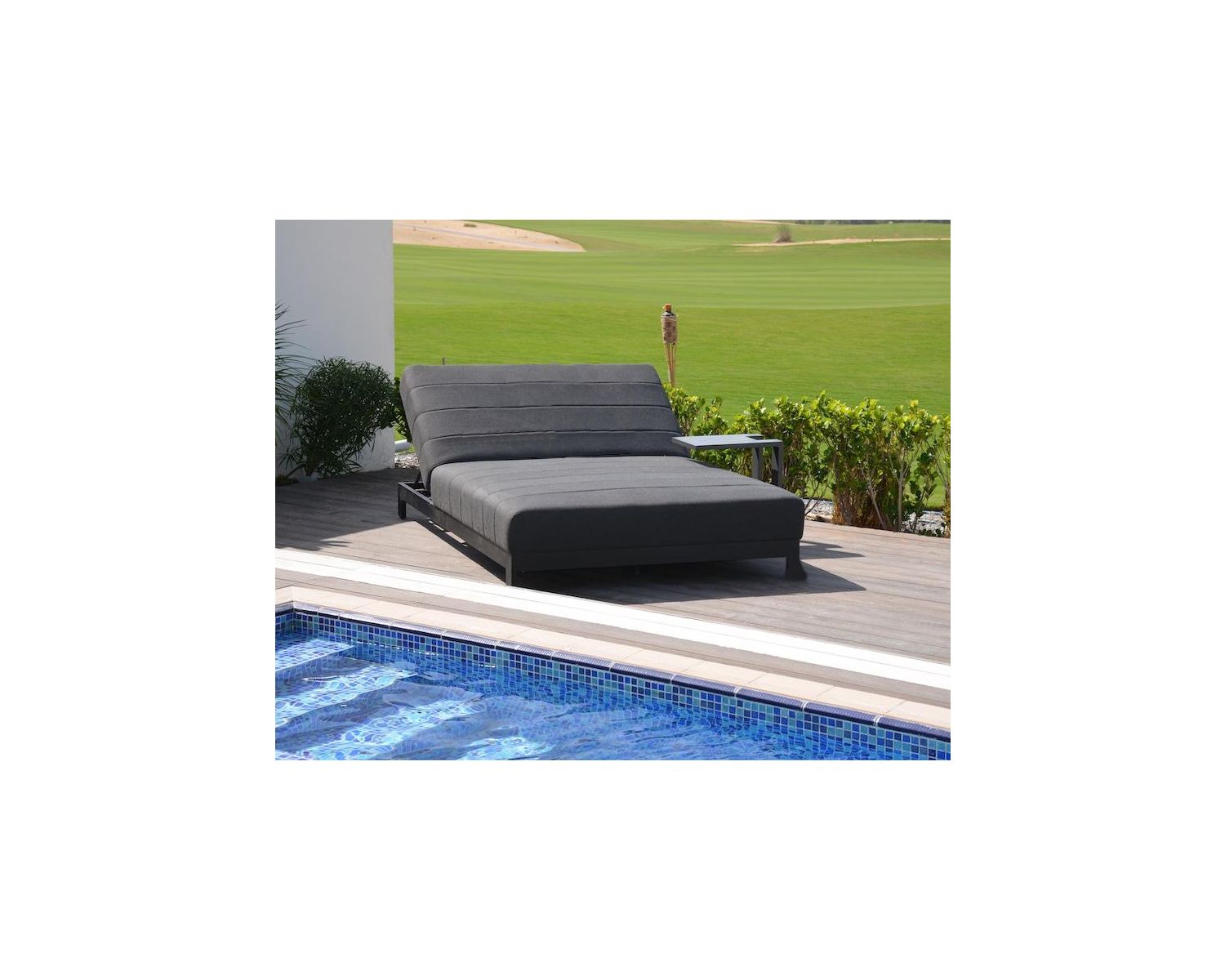 Bain de soleil double gris et noir avec textile Sunbrella "Terrasse"