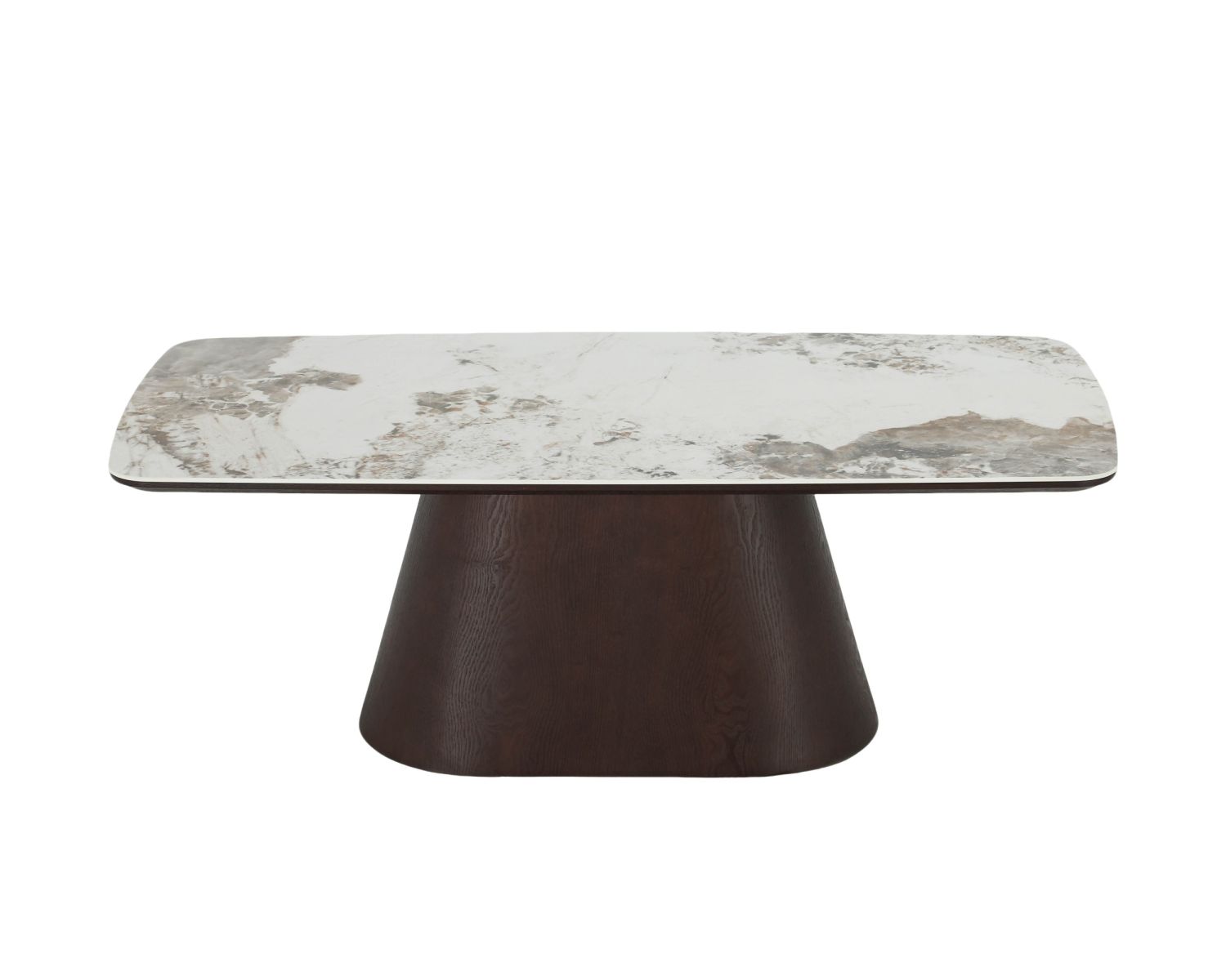 Table basse plateau céramique effet pierre naturelle "Oria" pied central aspect wengé