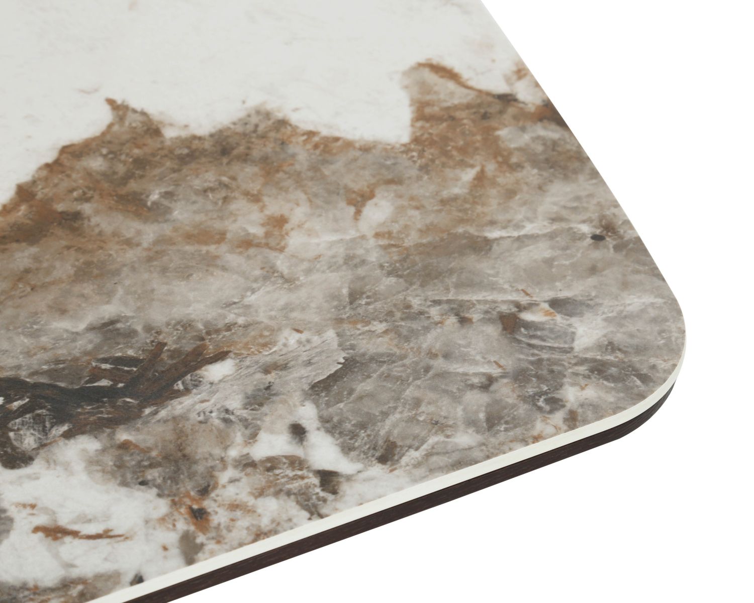 Table basse plateau céramique effet pierre naturelle "Oria" pied central aspect wengé