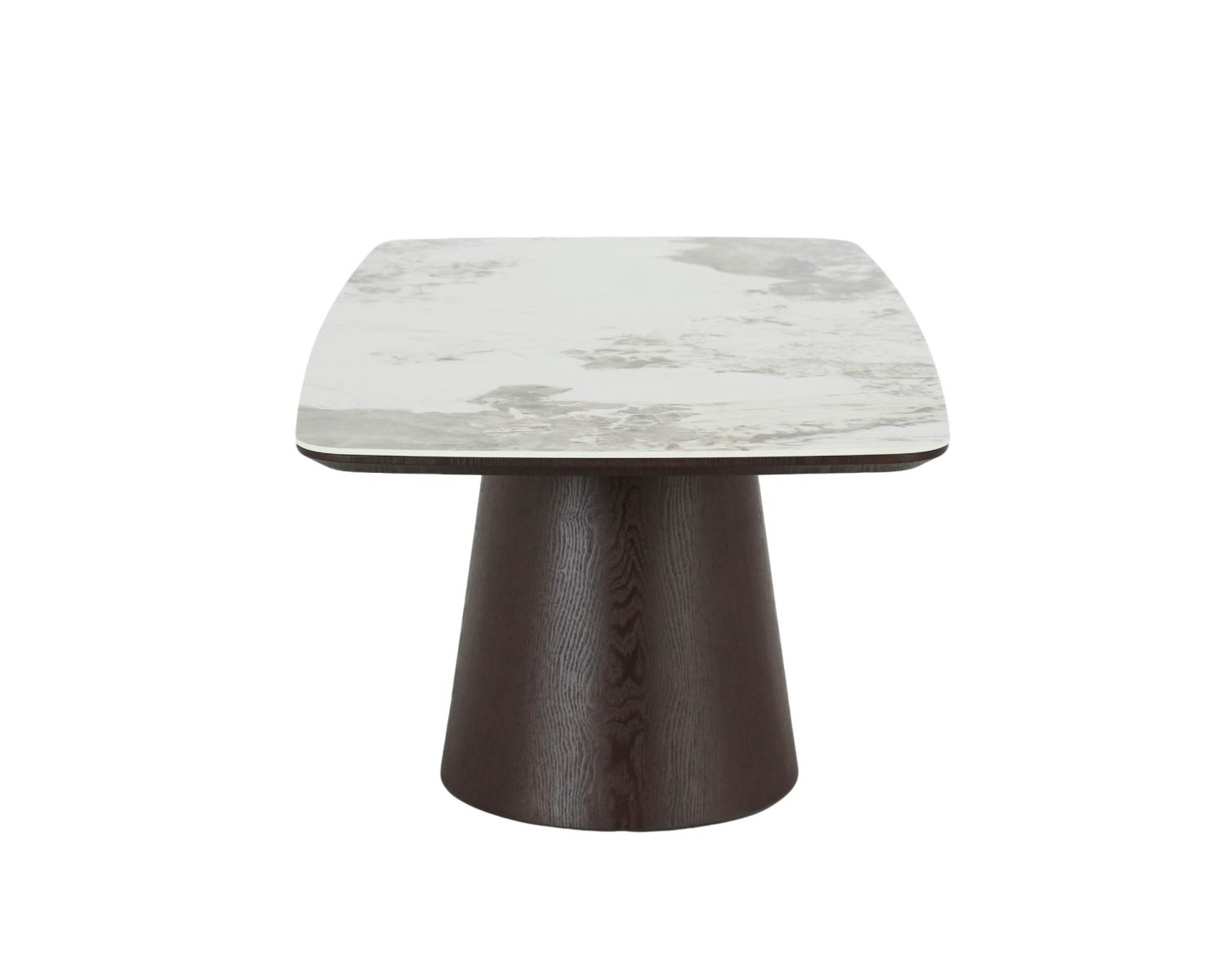 Table basse plateau céramique effet pierre naturelle "Oria" pied central aspect wengé