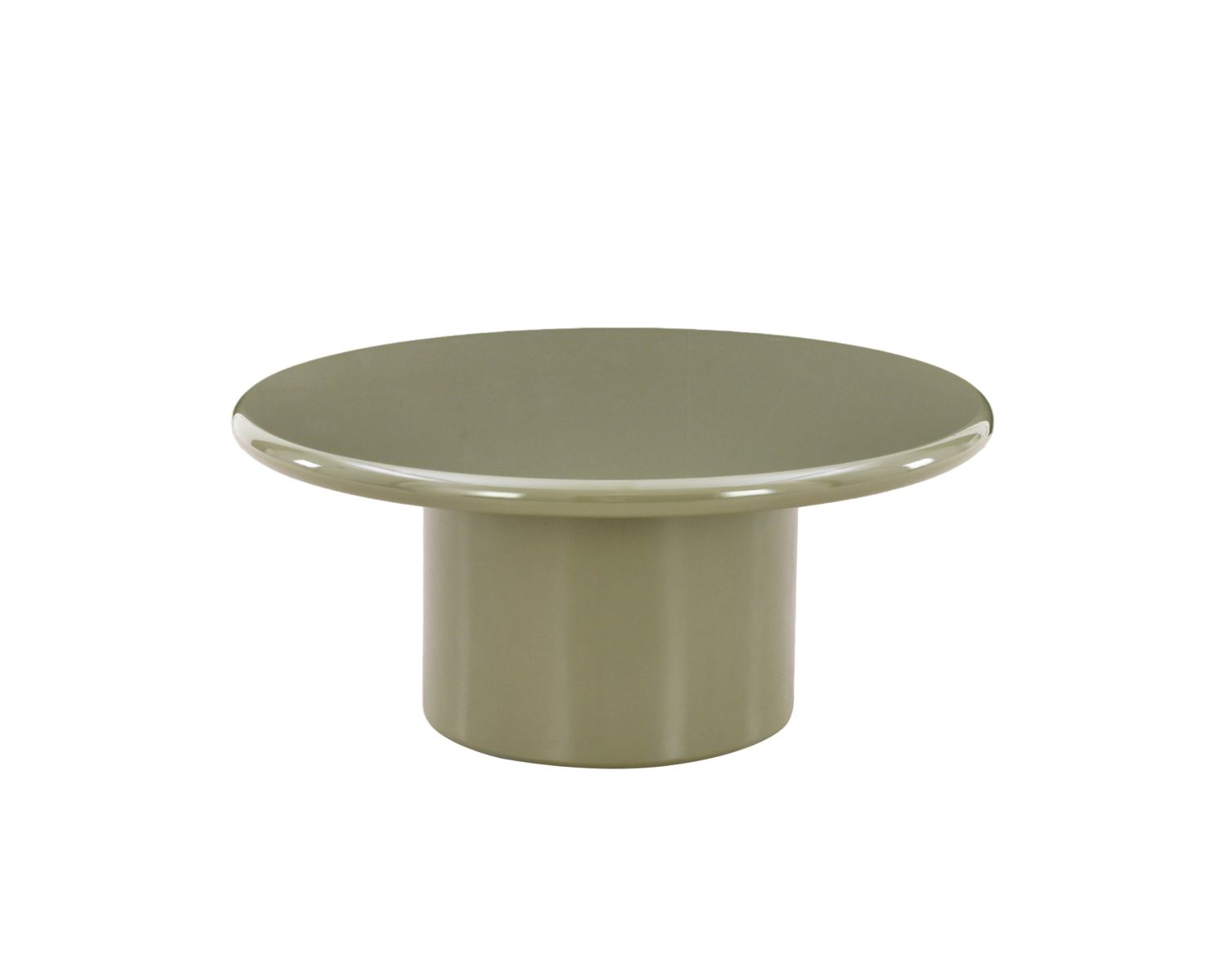 Table basse ronde 80 cm design minimaliste vert sauge laqué "Nalya" à pied central