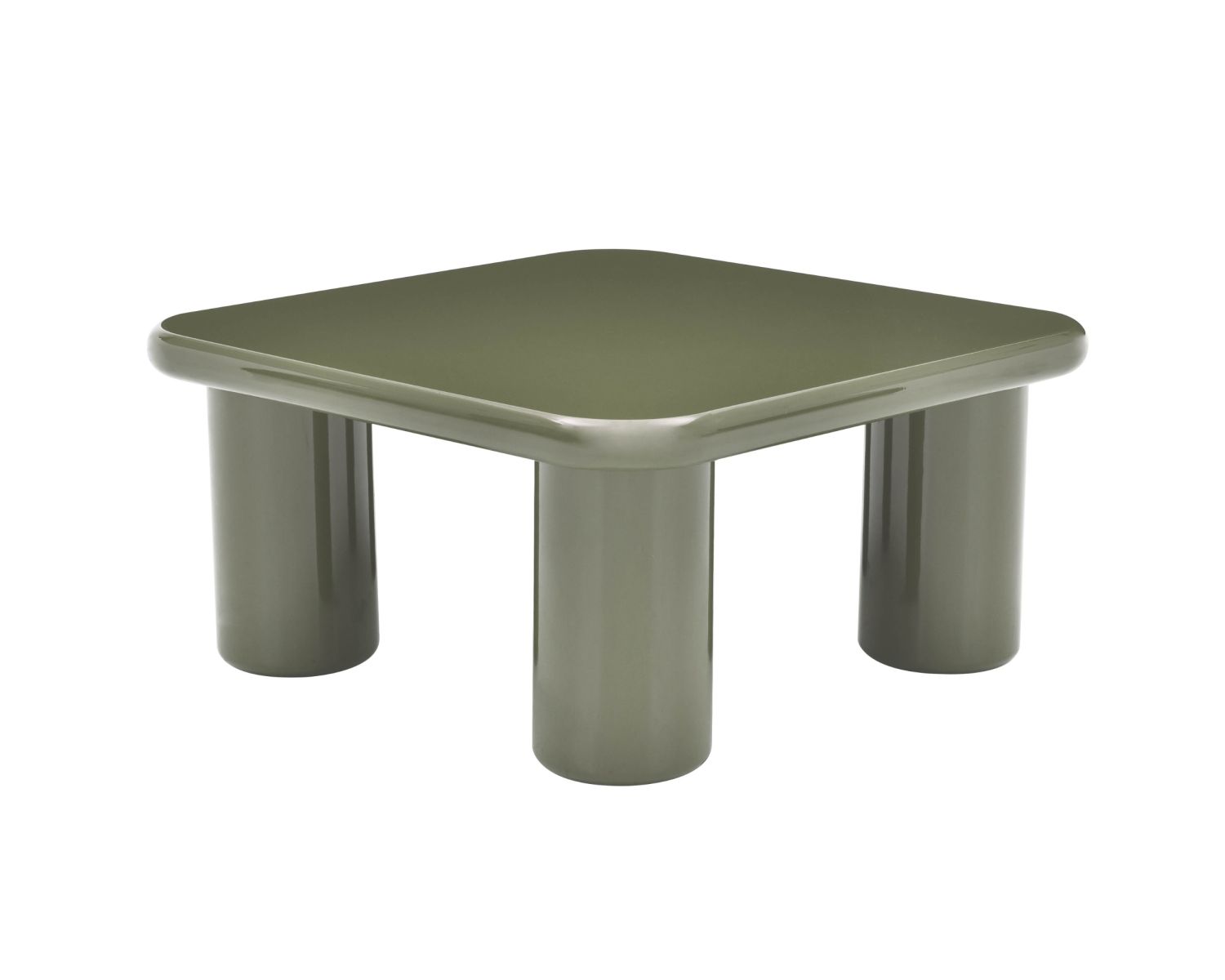 Table basse carrée 70 cm minimaliste vert sauge "Nalya" à piètement sculptural