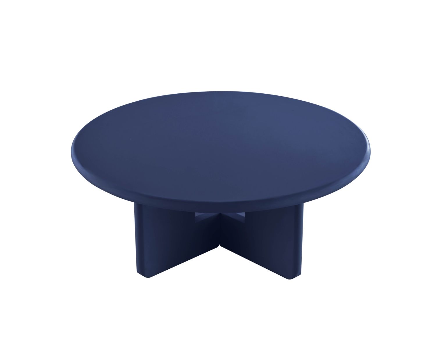 Table basse ronde 80 cm design minimaliste bleu encre "Nalya" à piètement sculptural