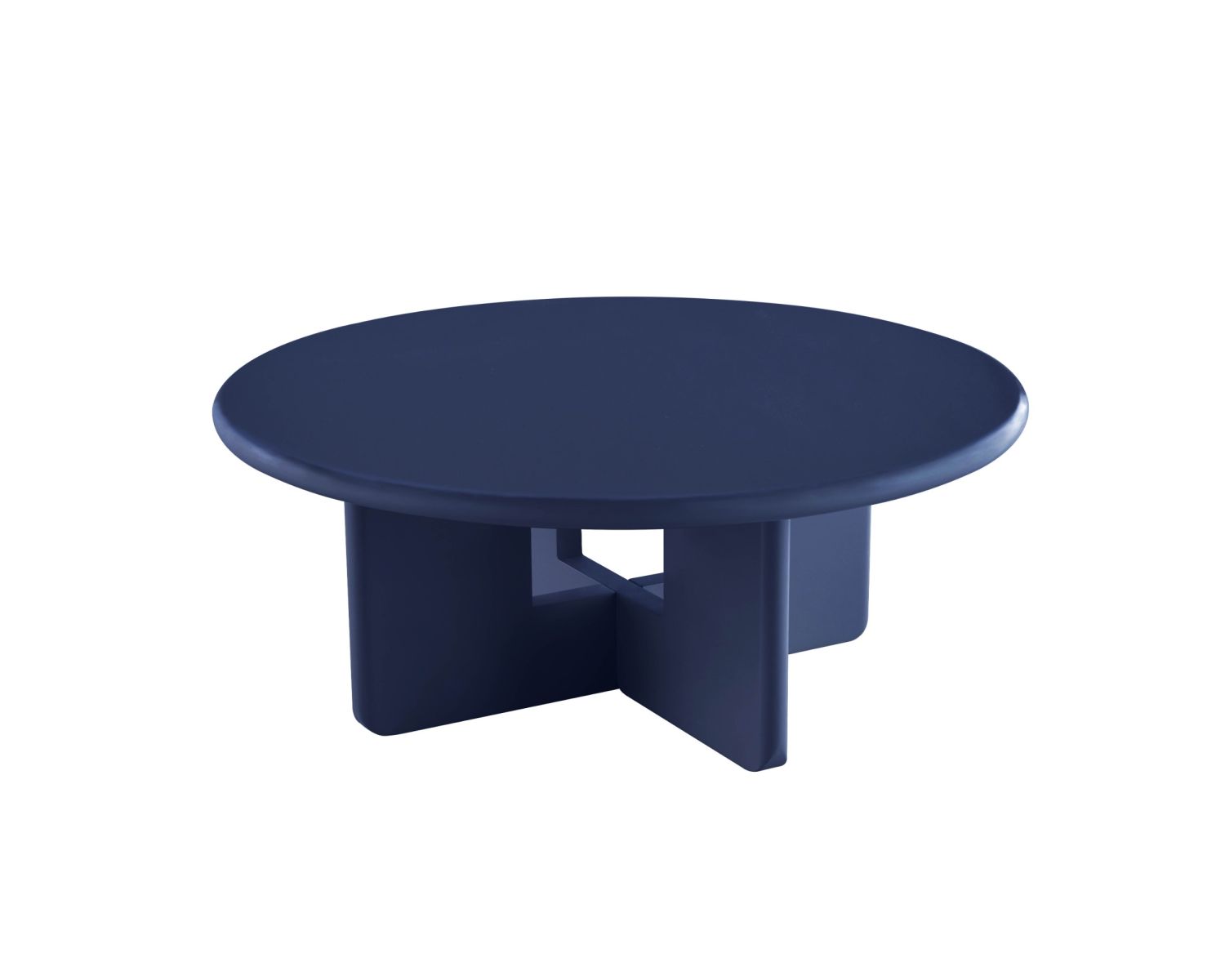 Table basse ronde 80 cm design minimaliste bleu encre "Nalya" à piètement sculptural