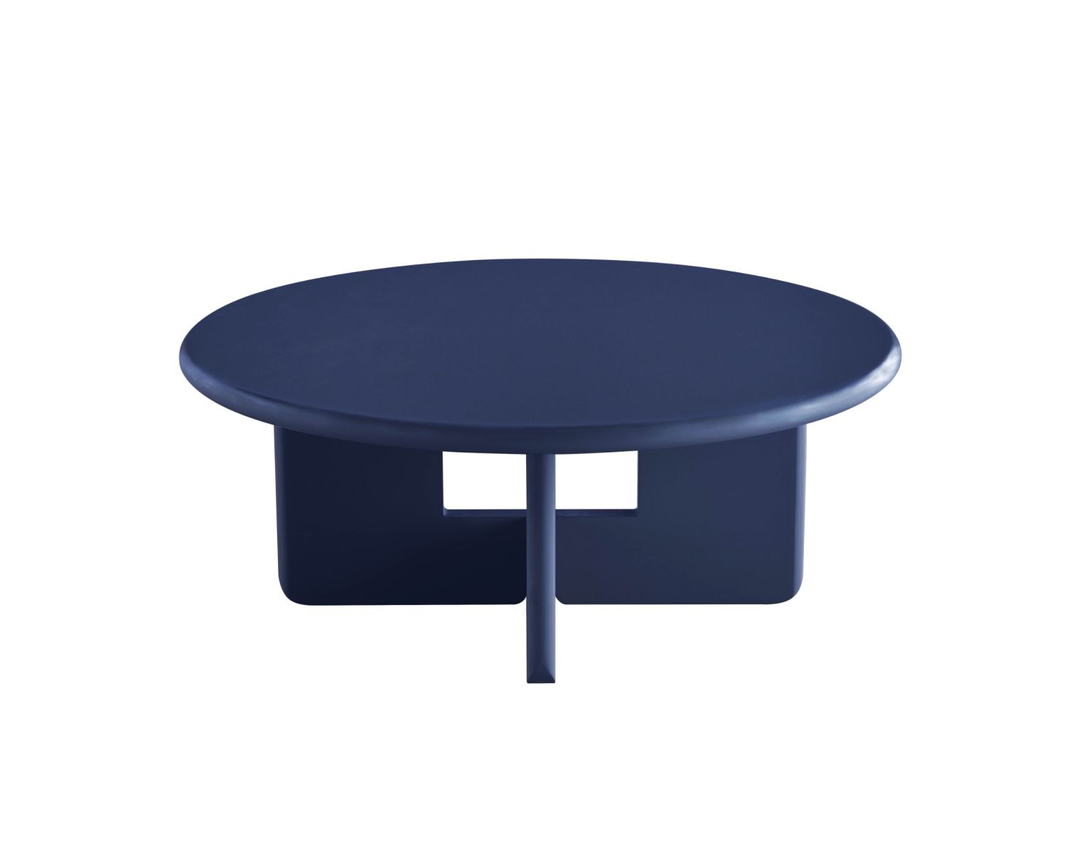 Table basse ronde 80 cm design minimaliste bleu encre "Nalya" à piètement sculptural