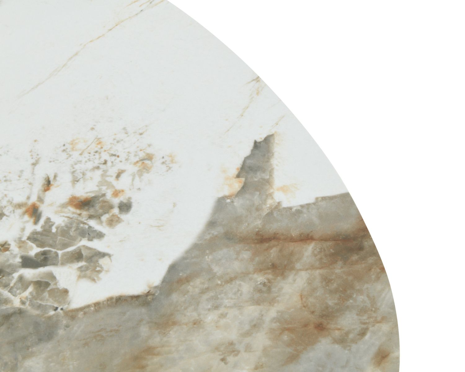 Table basse design forme organique "Oria" plateau céramique et pieds cylindres teinte noyer