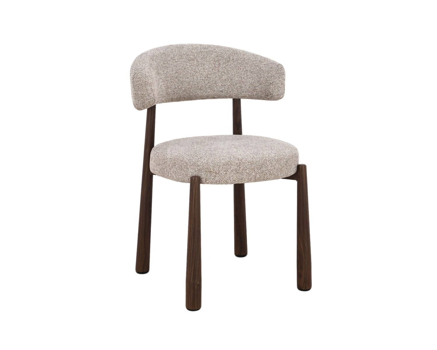 Lot de 2 chaises enveloppantes esprit rétro-contemporain “Arlo” en tissu tramé beige et marron, pieds aspect noyer