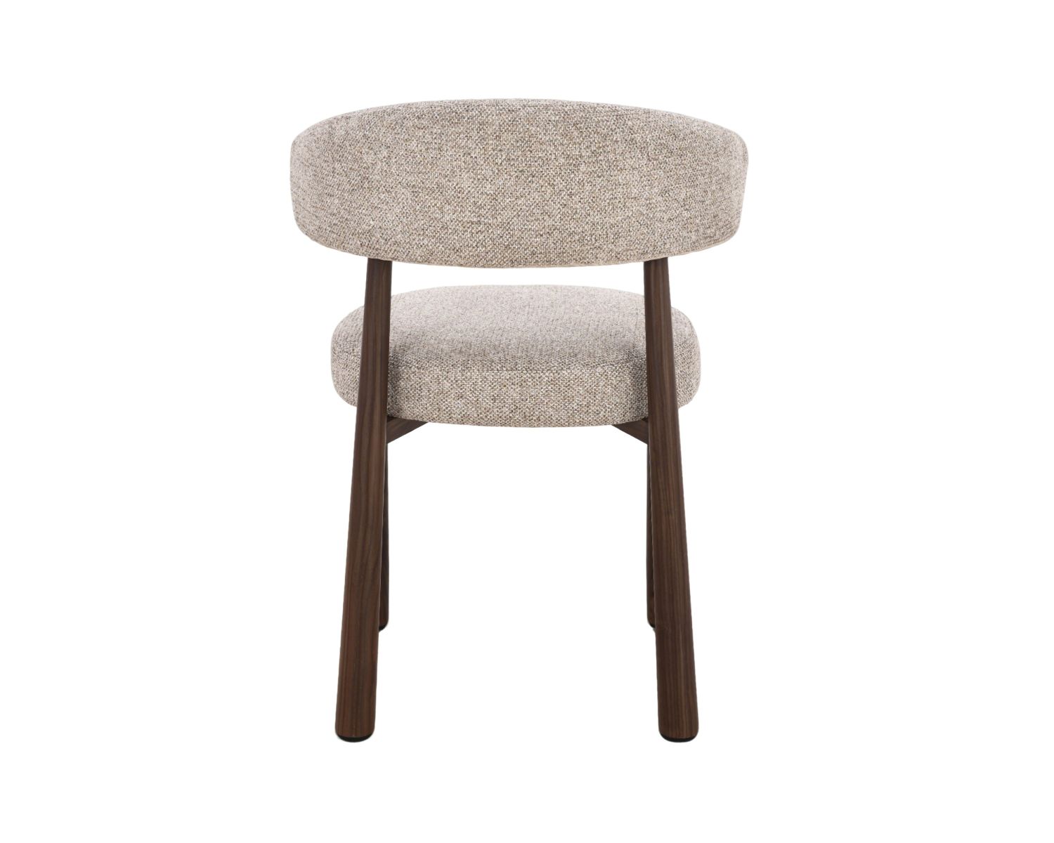 Lot de 2 chaises enveloppantes esprit rétro-contemporain “Arlo” en tissu tramé beige et marron, pieds aspect noyer