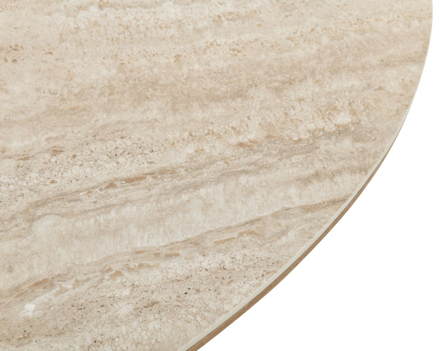 Table de repas extensible 160-200 cm plateau céramique effet travertin "Oria" piètement aspect chêne clair