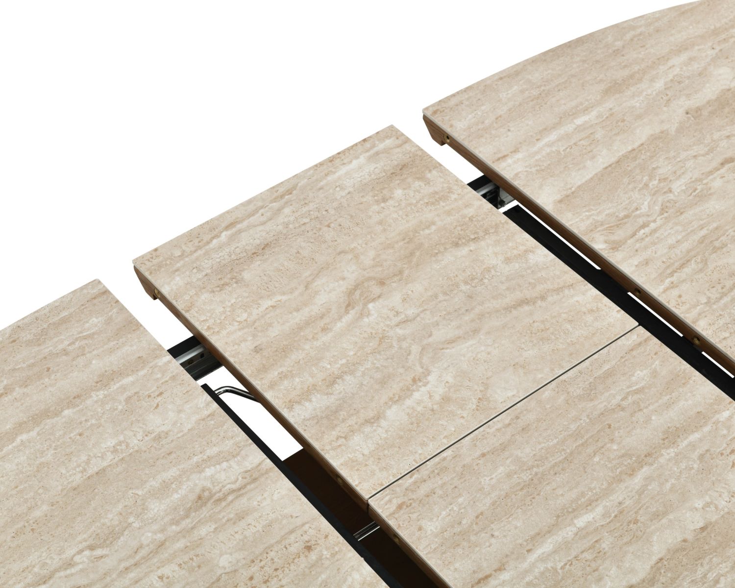 Table de repas extensible 160-200 cm plateau céramique effet travertin "Oria" piètement aspect chêne clair