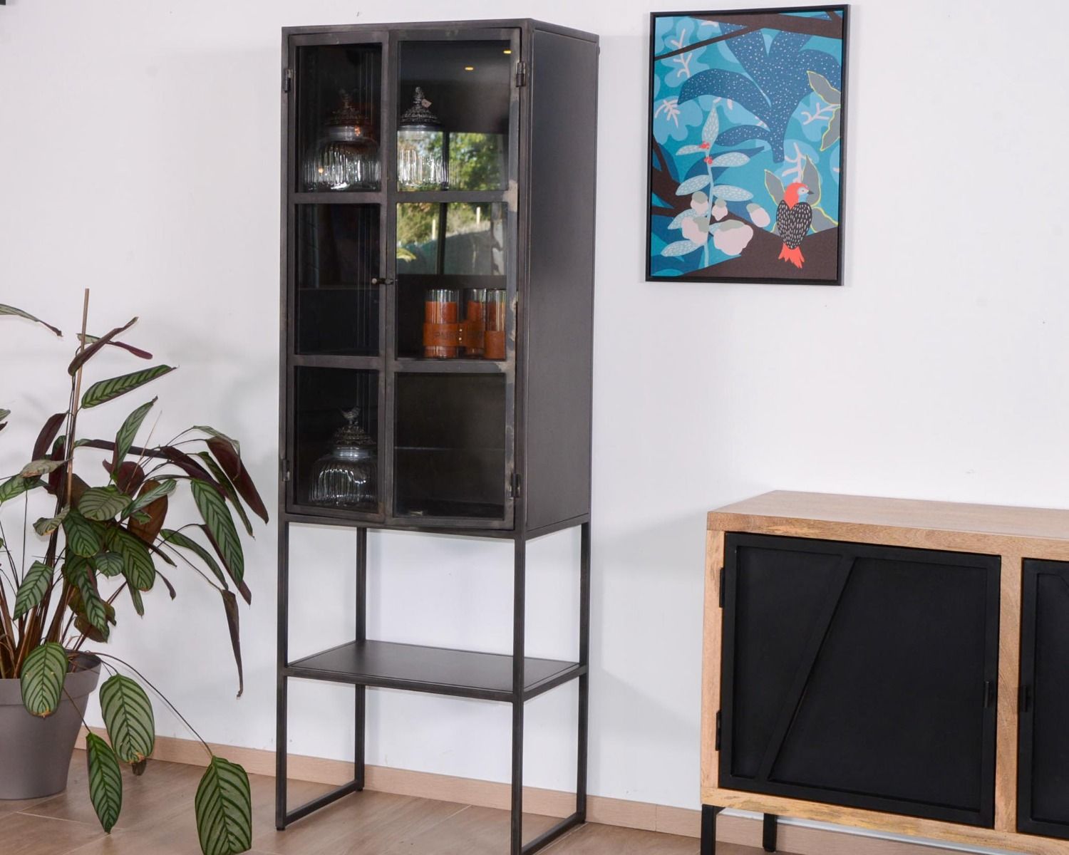 Vitrine style factory 2 portes métal noir et verre "Black Cook"