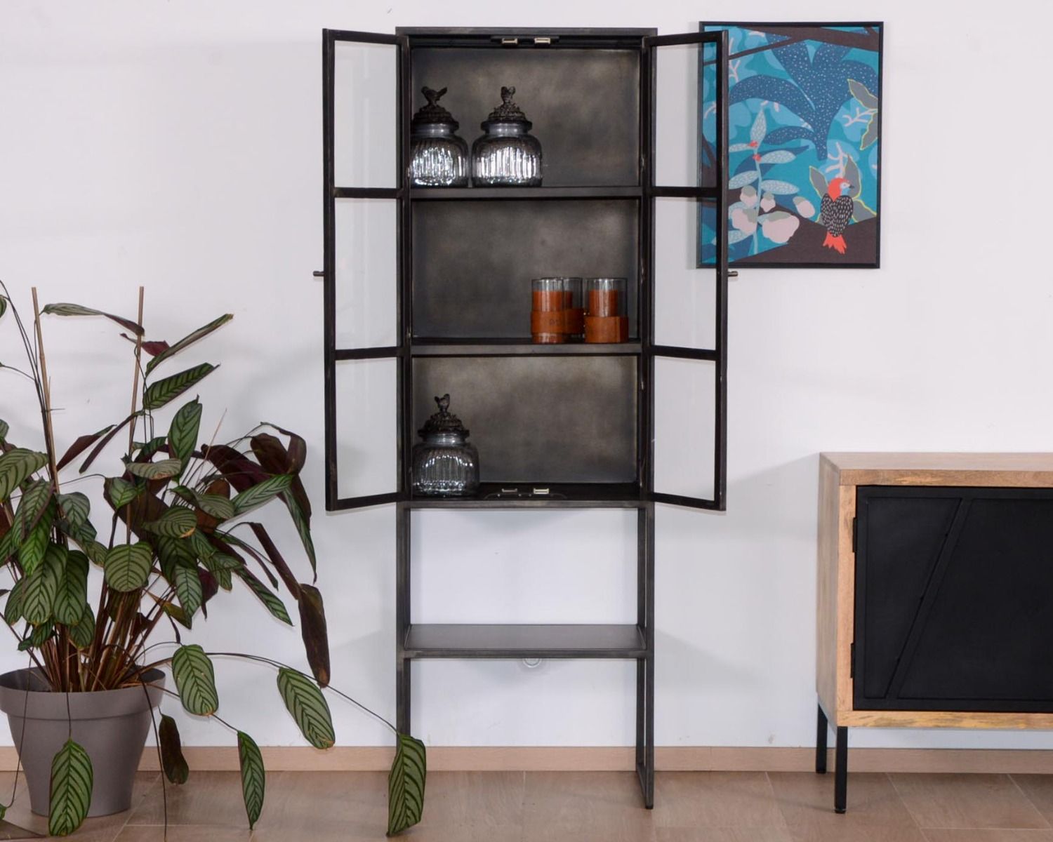 Vitrine style factory 2 portes métal noir et verre "Black Cook"