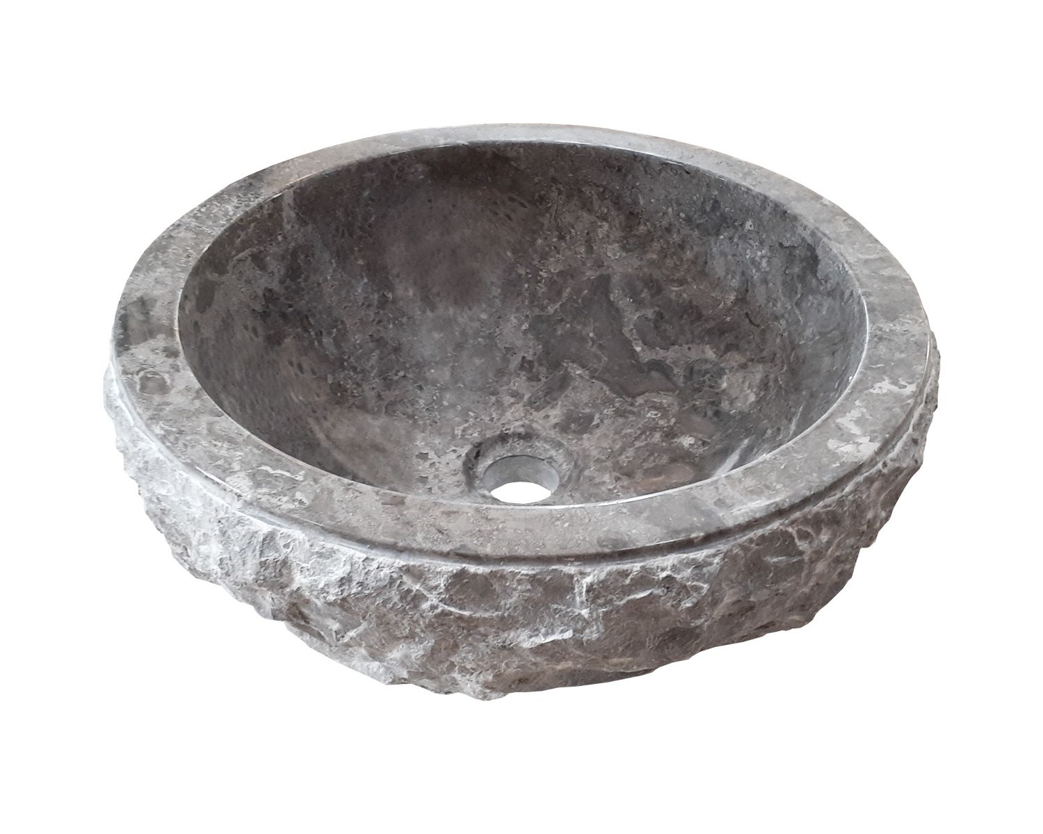 Vasque ronde en marbre gris extérieur brut et texturé "Stone" diamètre  40 cm