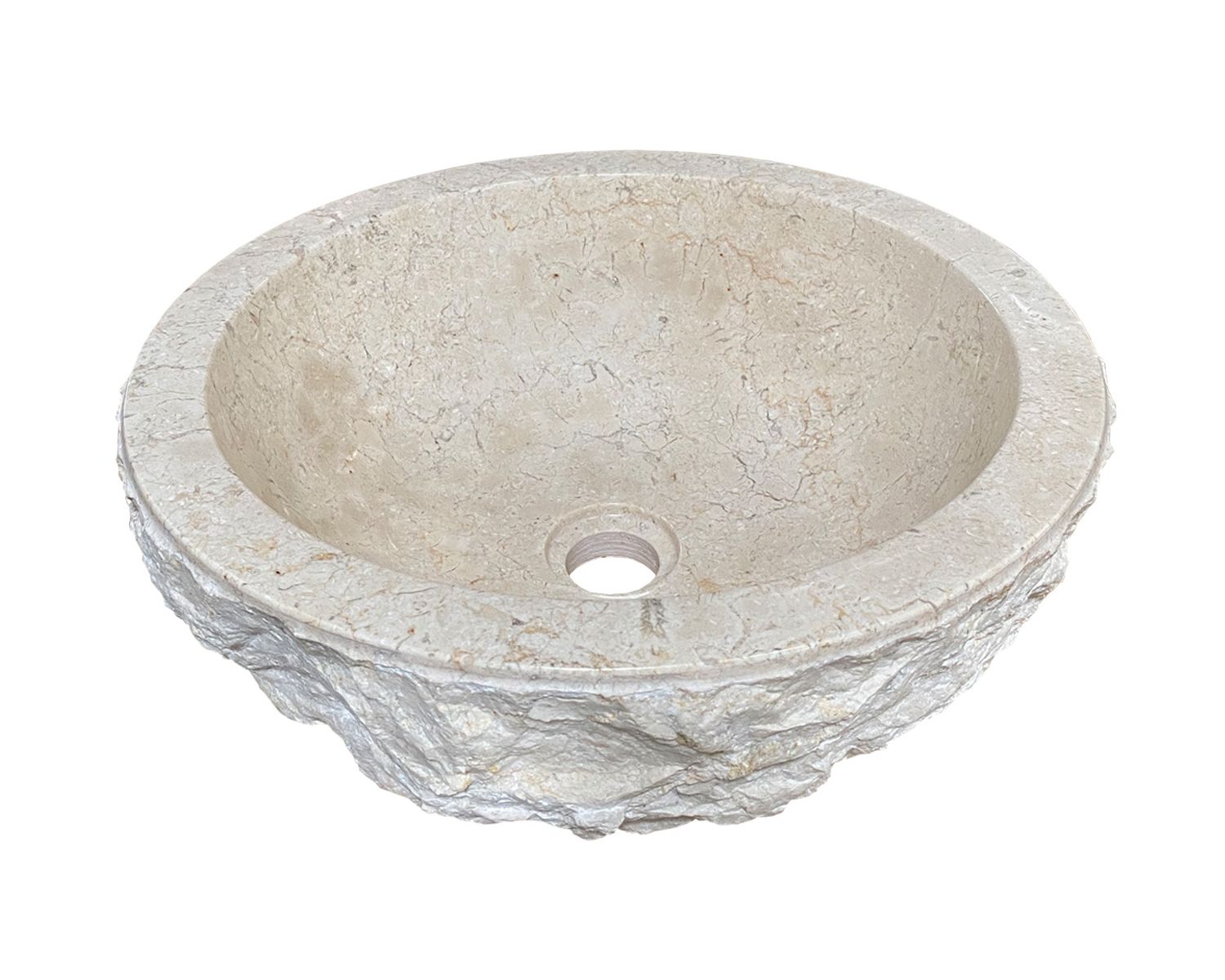 Vasque ronde 40 cm en marbre blanc "Stone" extérieur brut et texturé