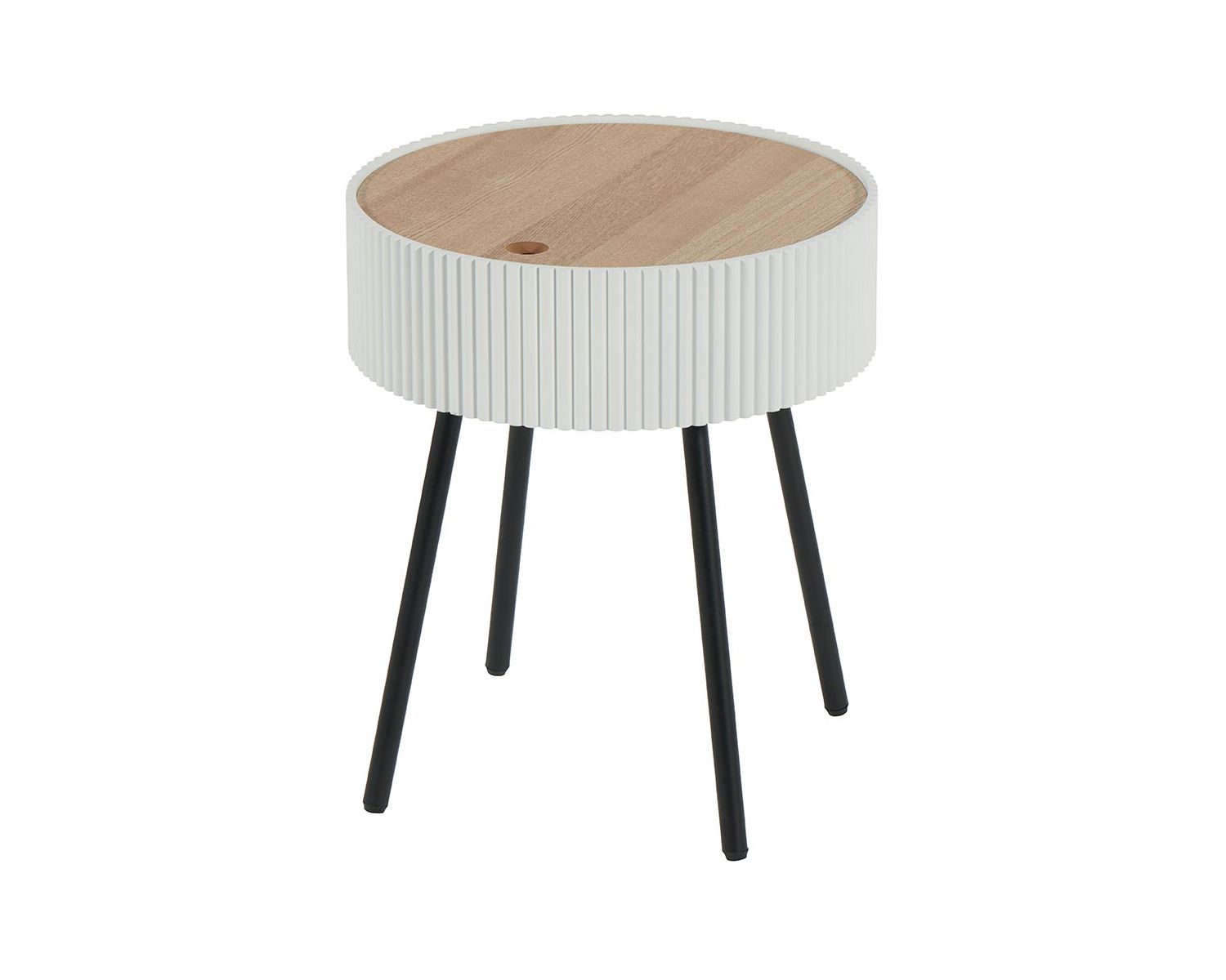 Petite table ronde blanche et noire "Wally" avec coffre