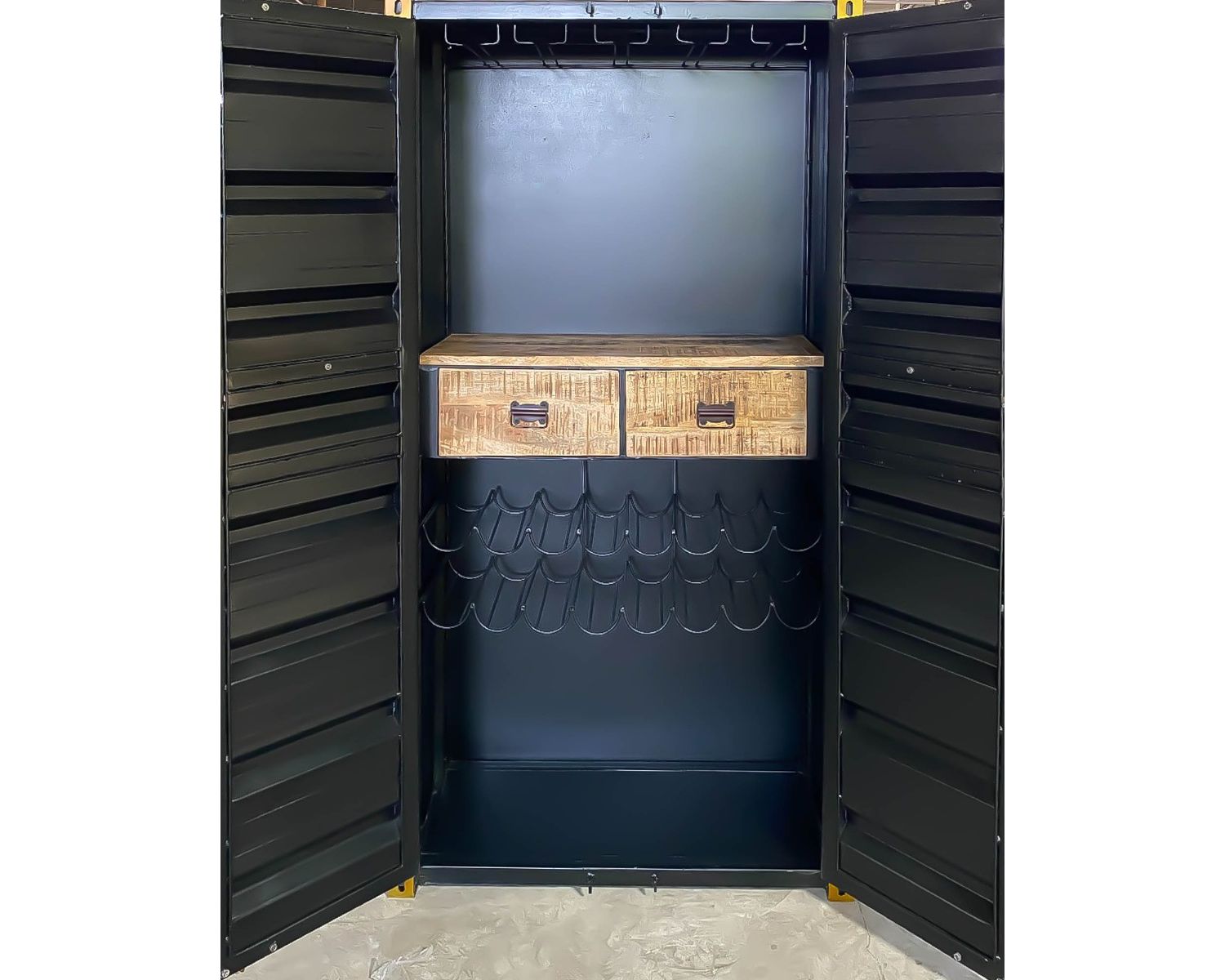 Rangement bar style container à doubles portes noir "Crazy"