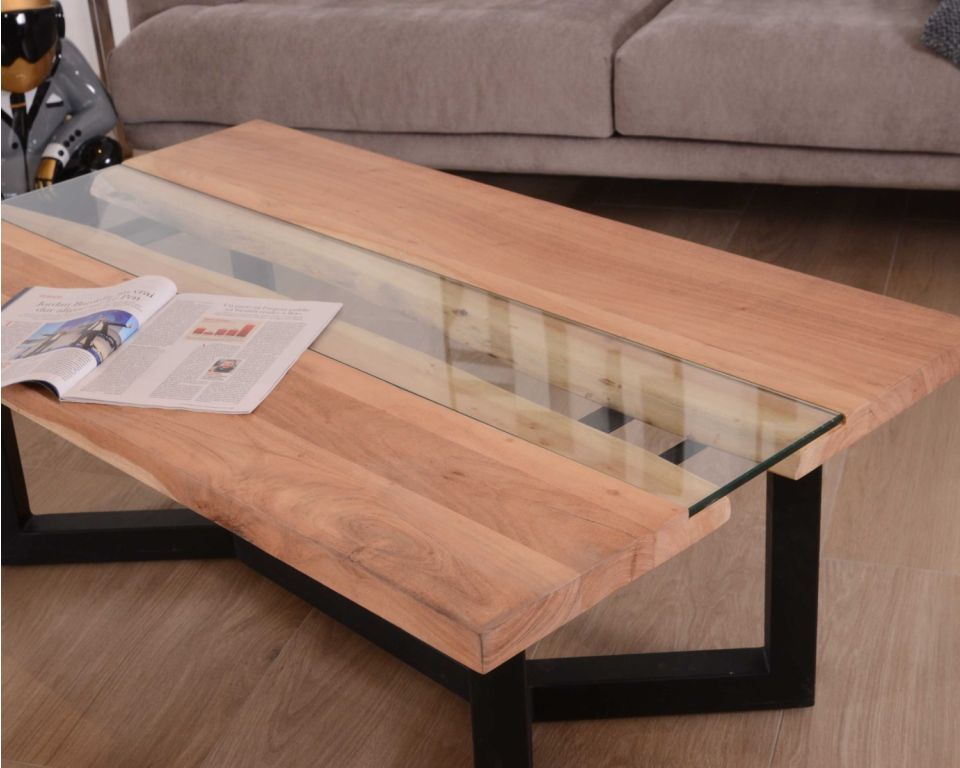 Table à manger contemporaine métal, bois et verre Cassiopée - 8933