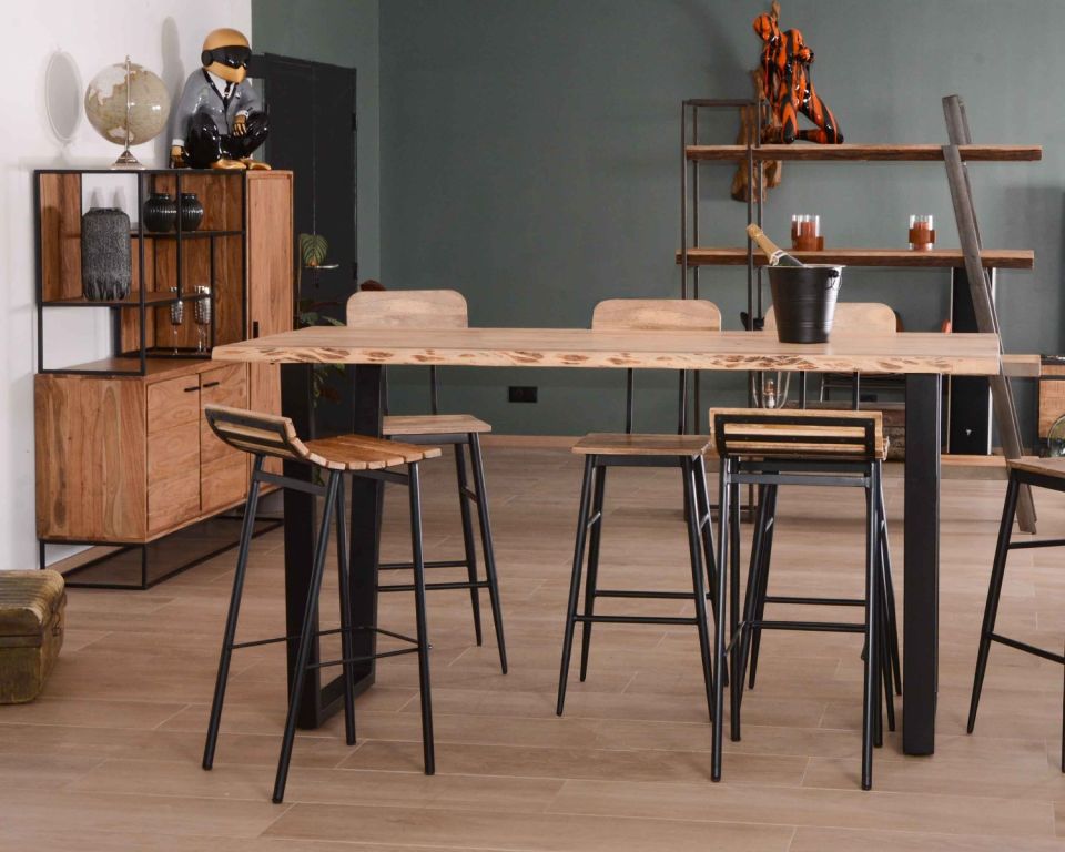 Table de bar moderne en bois massif et métal "Jaffna" 9213
