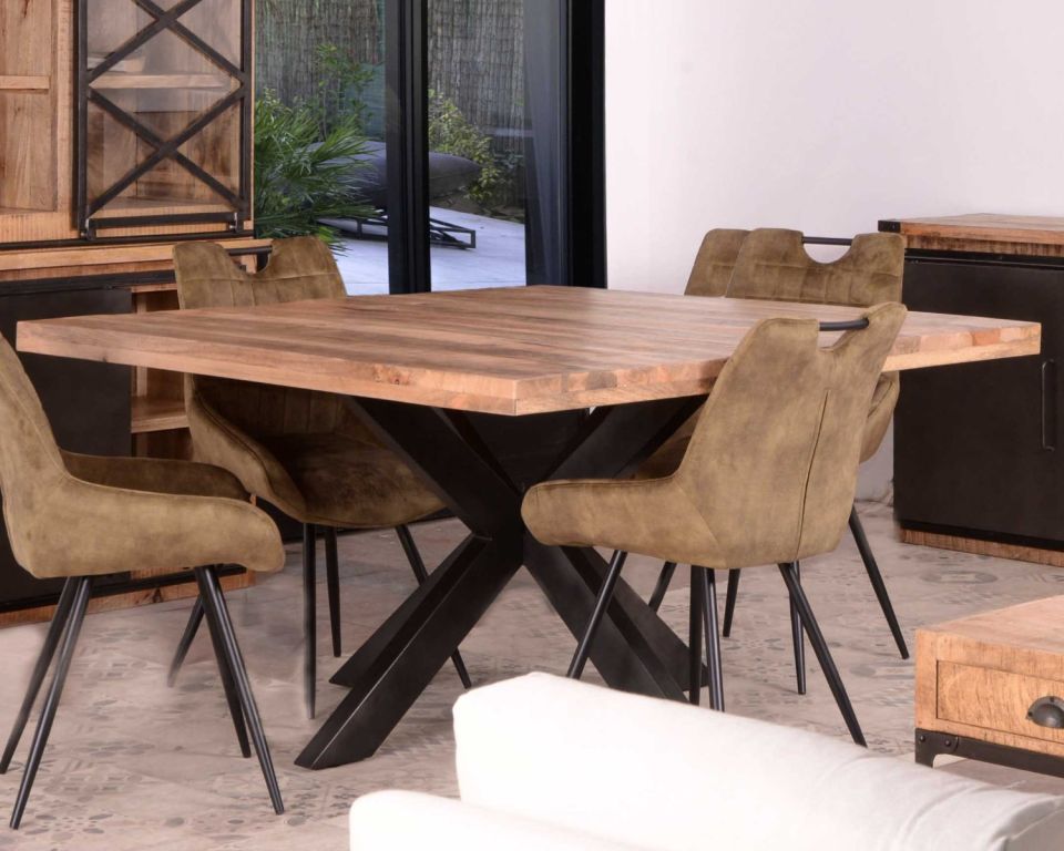Table à Manger Vintage Industriel Bois Et Acier Table à manger industrielle carrée en bois et métal "Caractère" - 8618