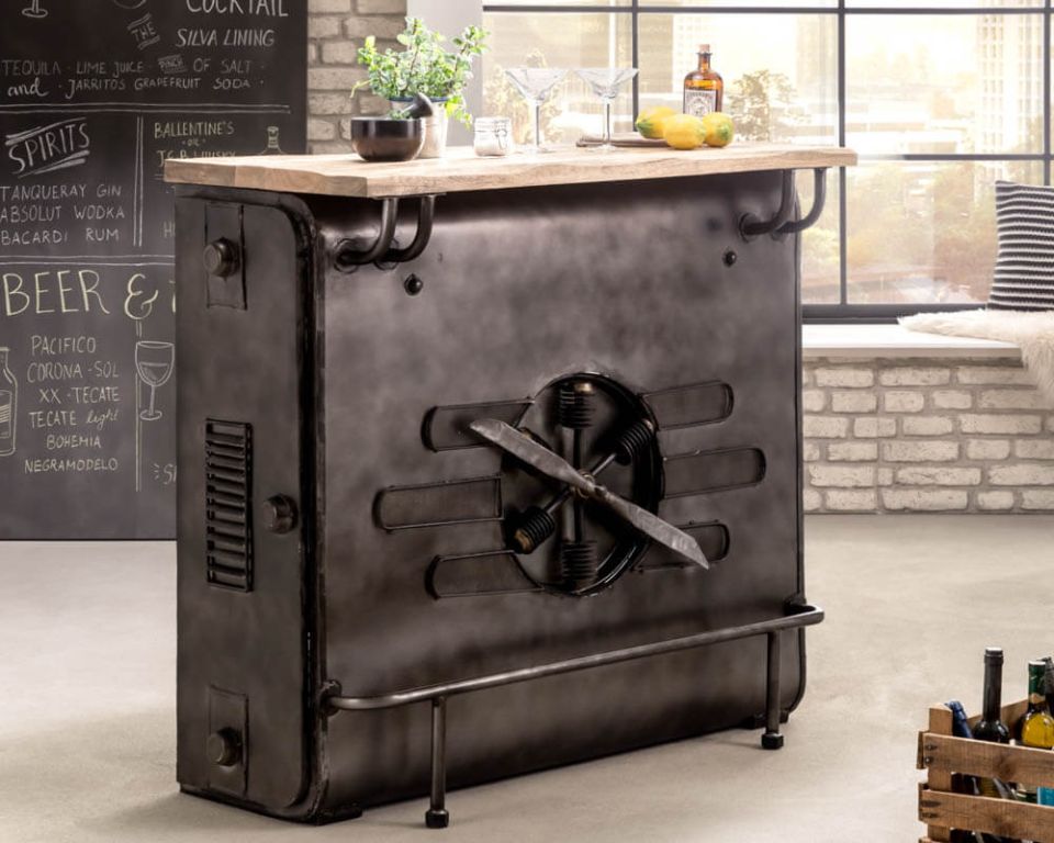 Table De Bar Industriel Vintage - Métal Noir - 100x100x100 Cm - En Kit