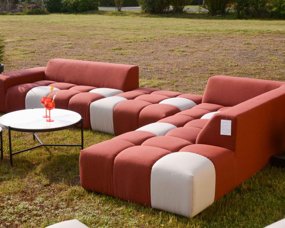 Canapé extérieur avec méridienne tissu Sunbrella "Lazy Beach" 8945