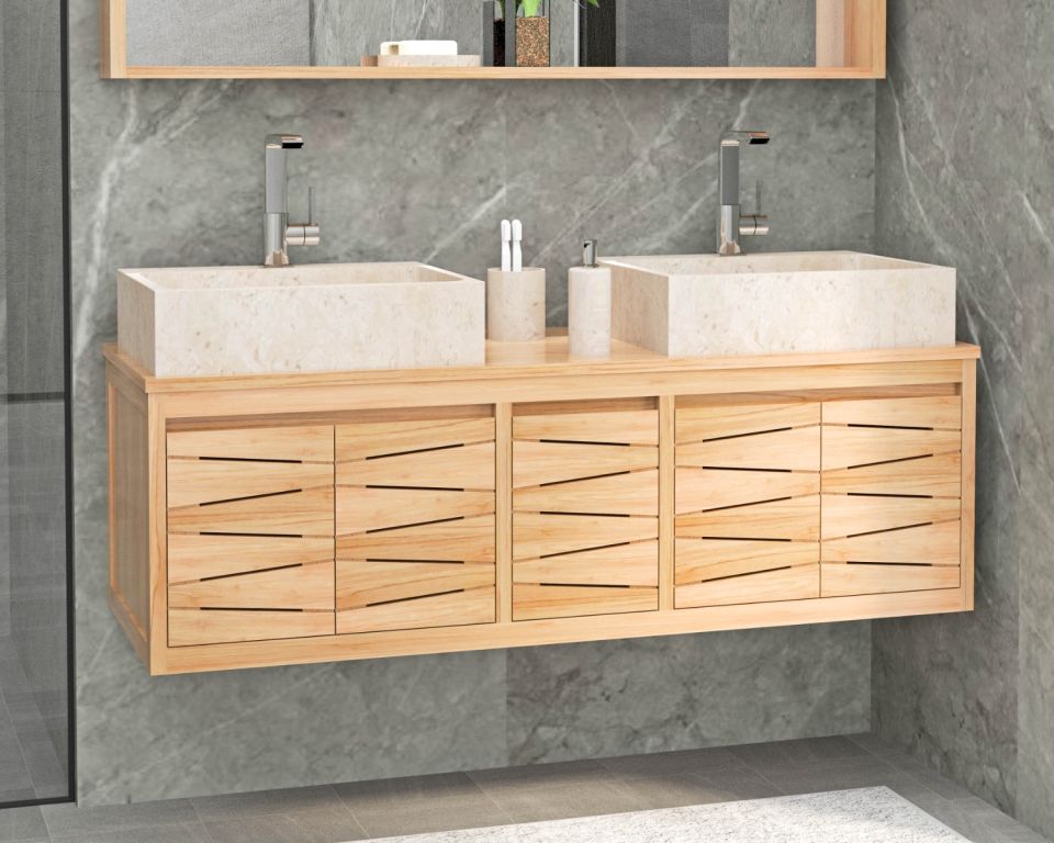 Meuble vasque suspendu en bois massif "Moho" 140 cm - 9452