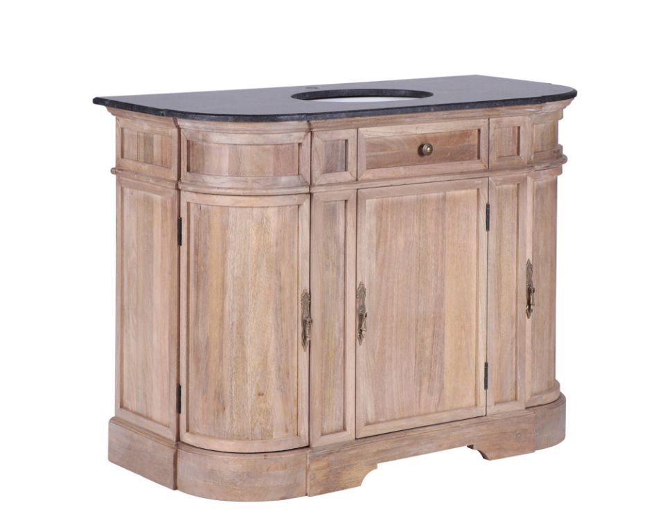 Meuble salle de bain arrondi en pierre et bois massif "Églantine" - 8045