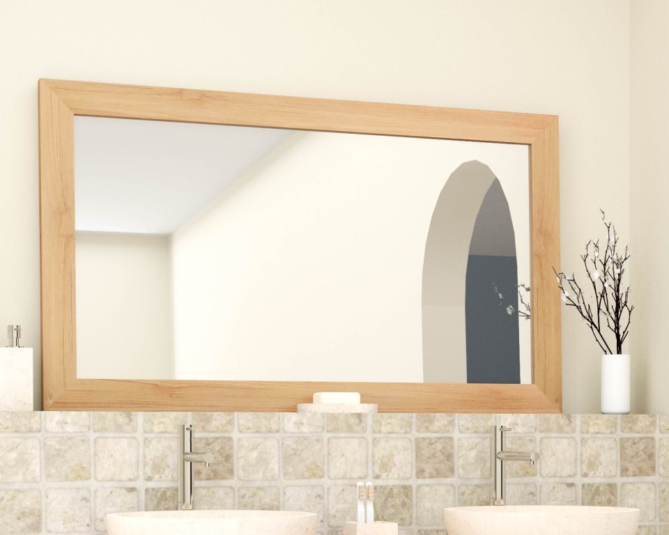 Miroir salle de bain rectangulaire en teck massif 120x70 cm - 9469